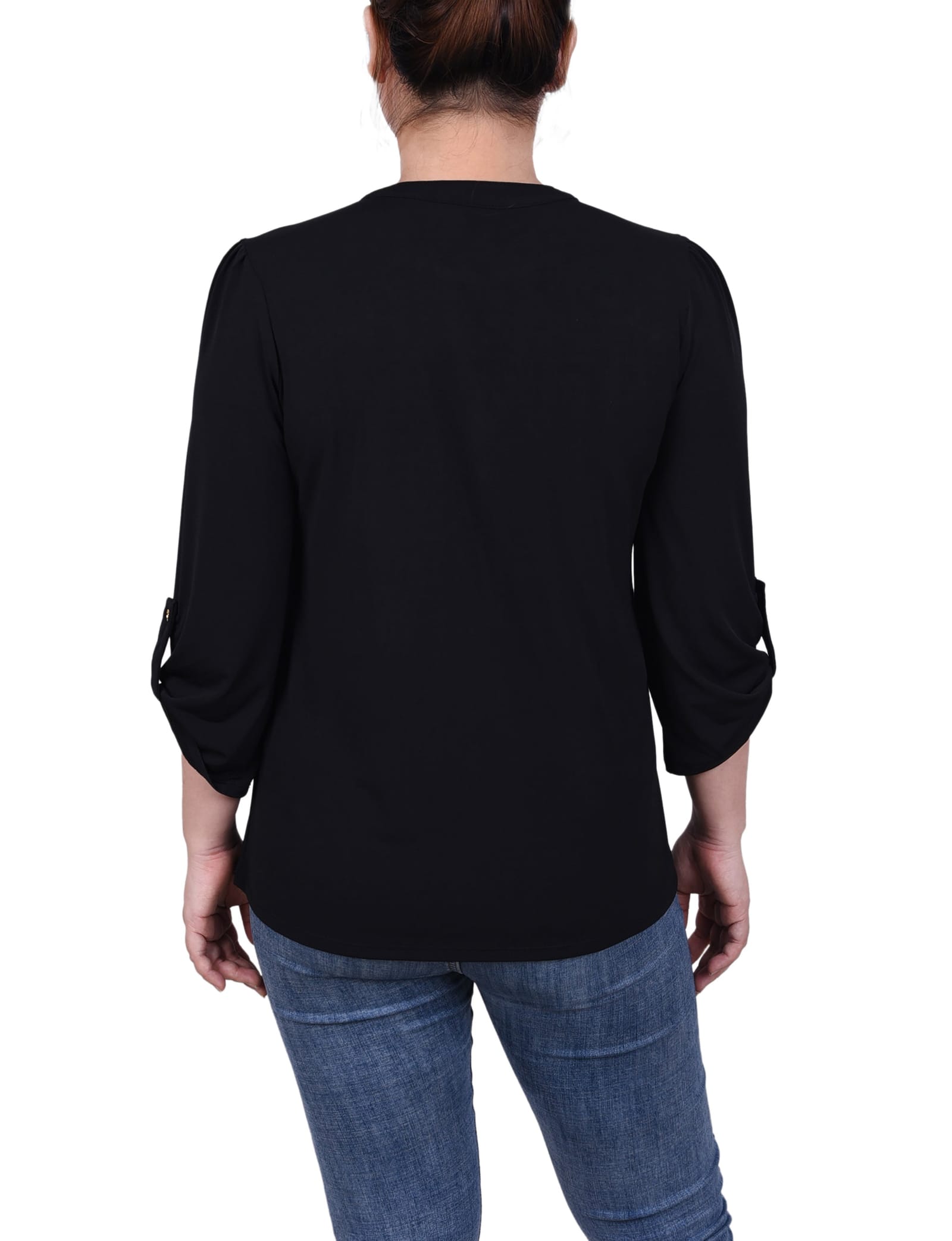 Petite Long Sleeve Pintuck Front Top with Chain Details thumbnail 3