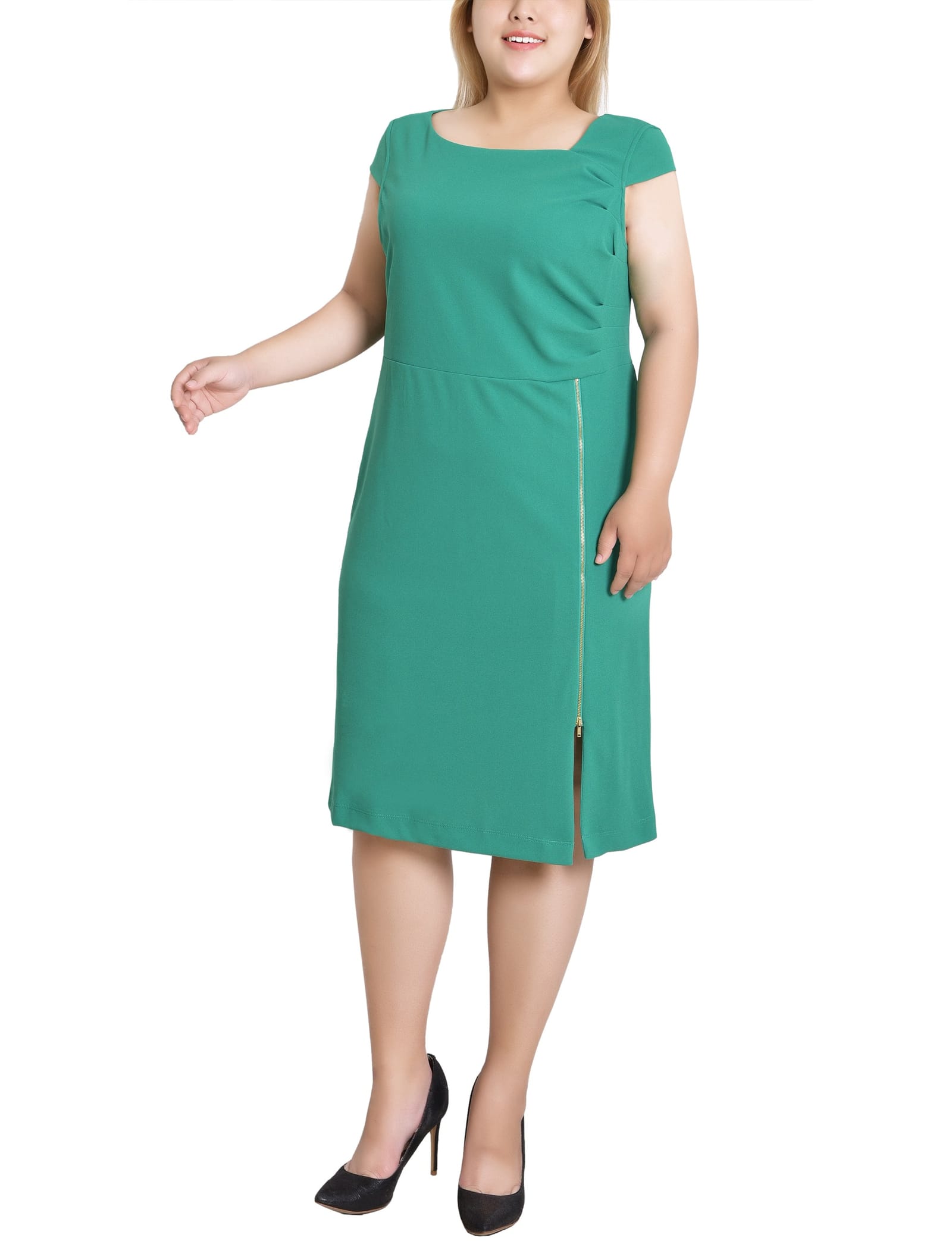 Plus Size Cap Sleeve Exposed Zipper Dress thumbnail 3