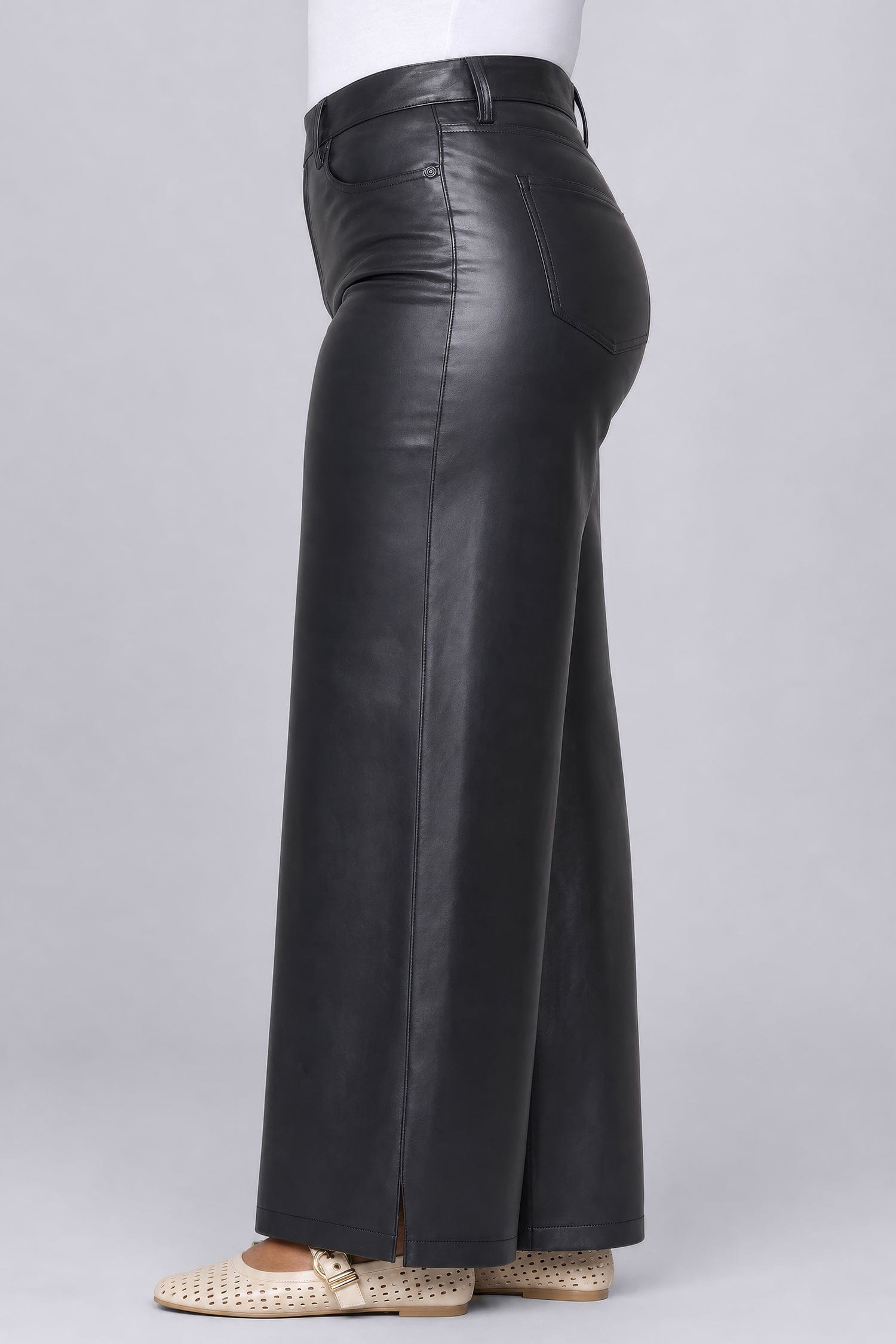Vegan Stretch Leather Teresa Wide Leg Pants in Plus Size thumbnail 4