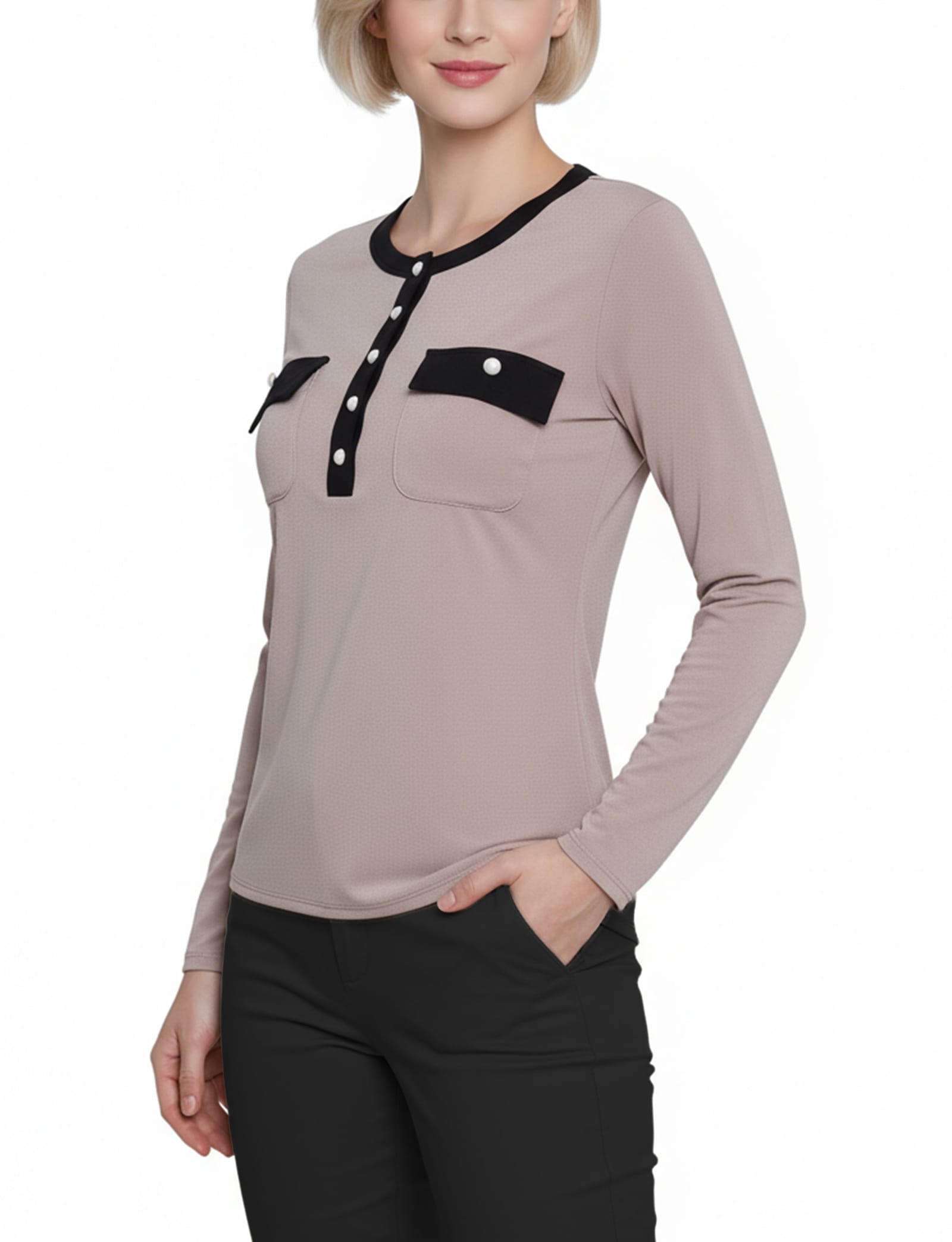 Petite Long Sleeve Contrast Detail Top thumbnail 3