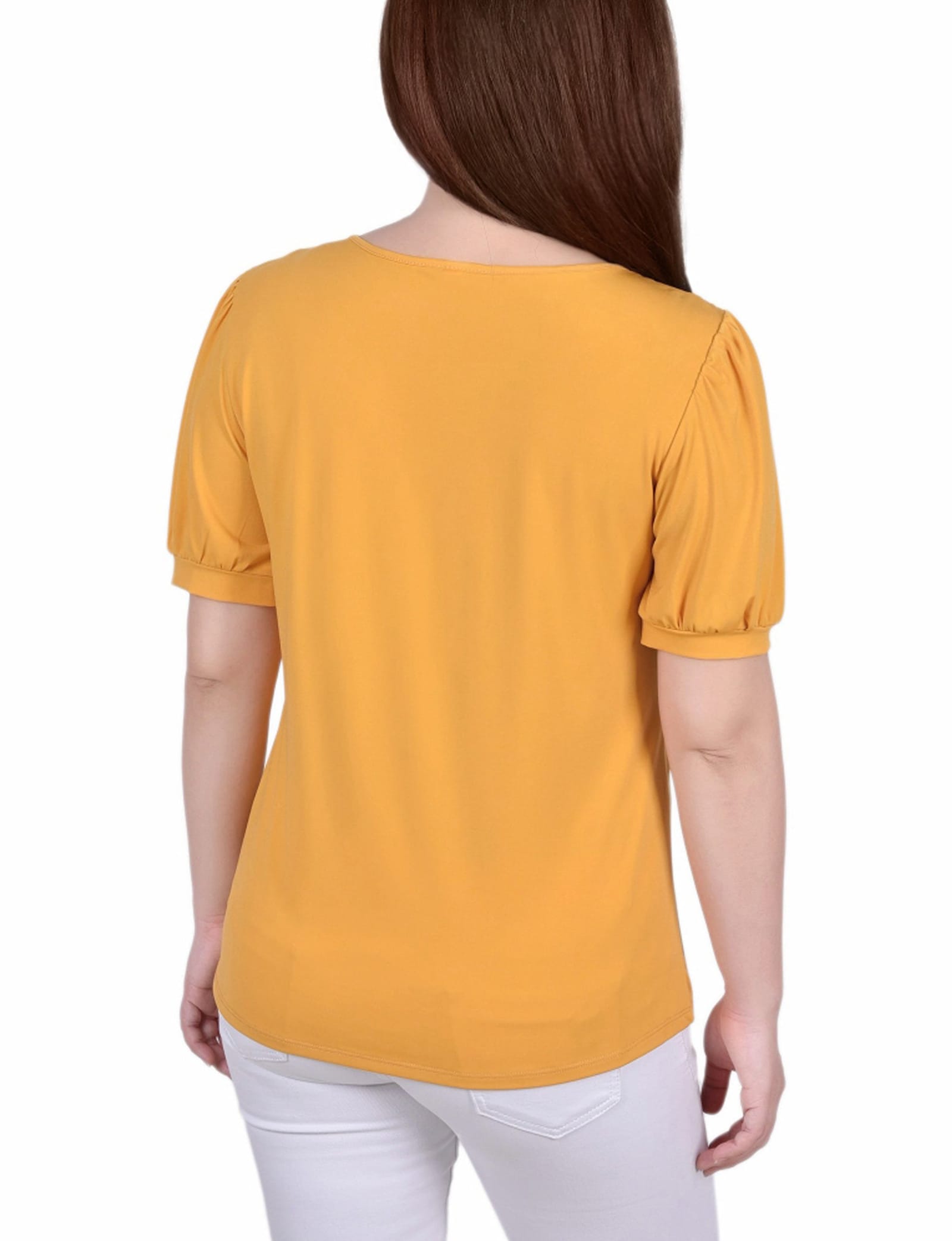 Petite Short Puff Sleeve Sheer Inset Top thumbnail 3