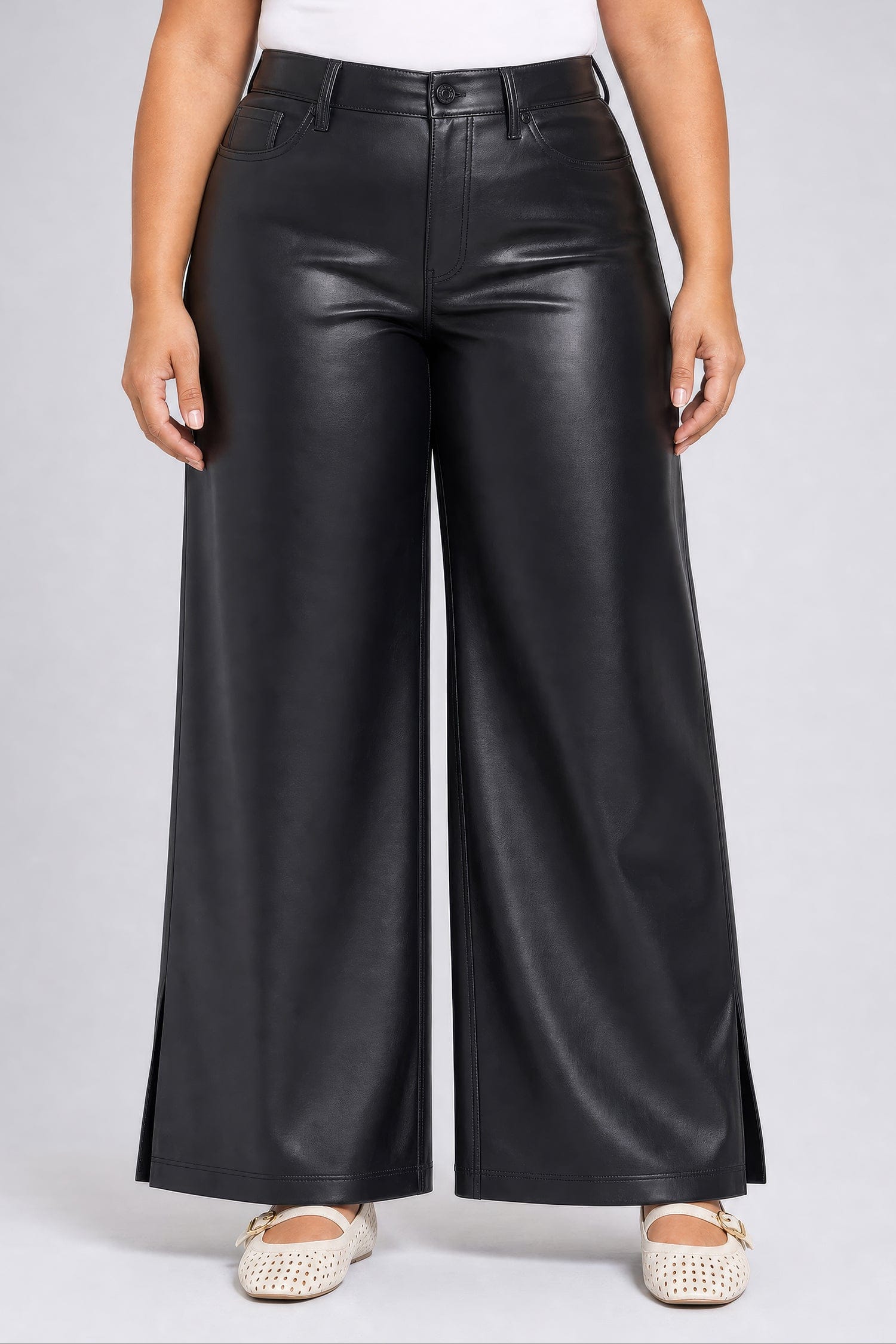 Vegan Stretch Leather Teresa Wide Leg Pants in Plus Size thumbnail 5