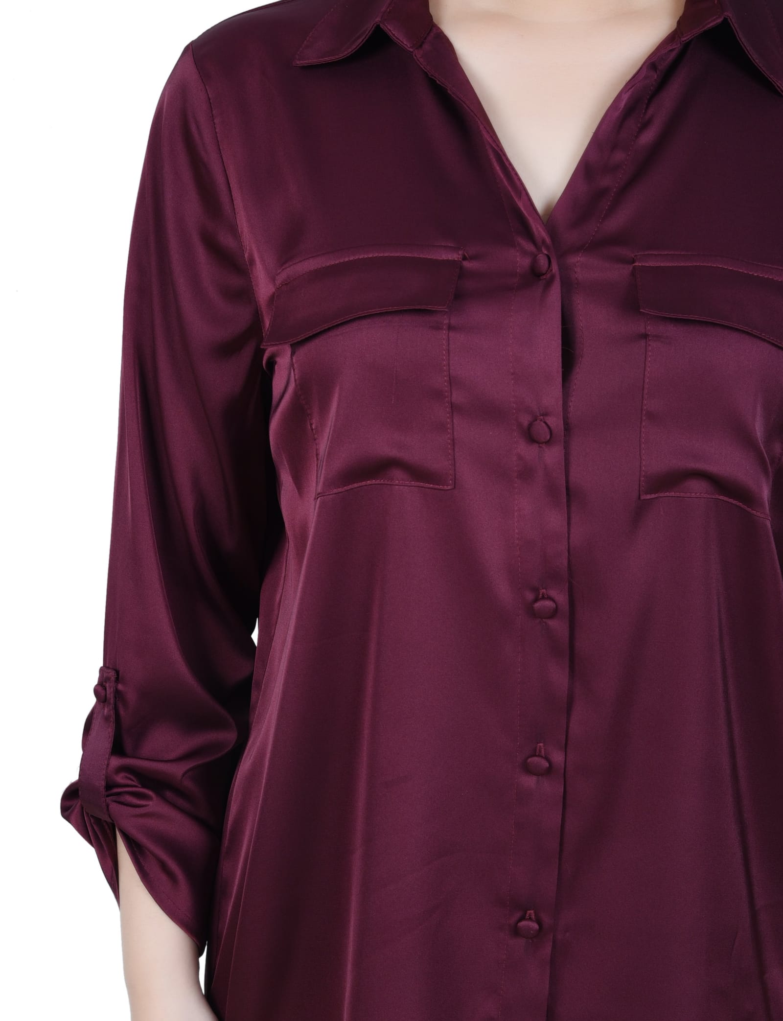 Petite 3/4 Sleeve Roll Tab Satin Blouse thumbnail 4
