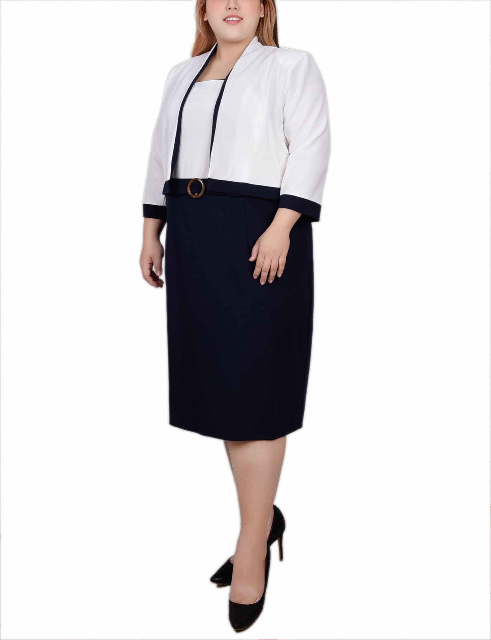 Plus Size 3/4 Sleeve 2 Piece Colorblocked Dress Set thumbnail 2