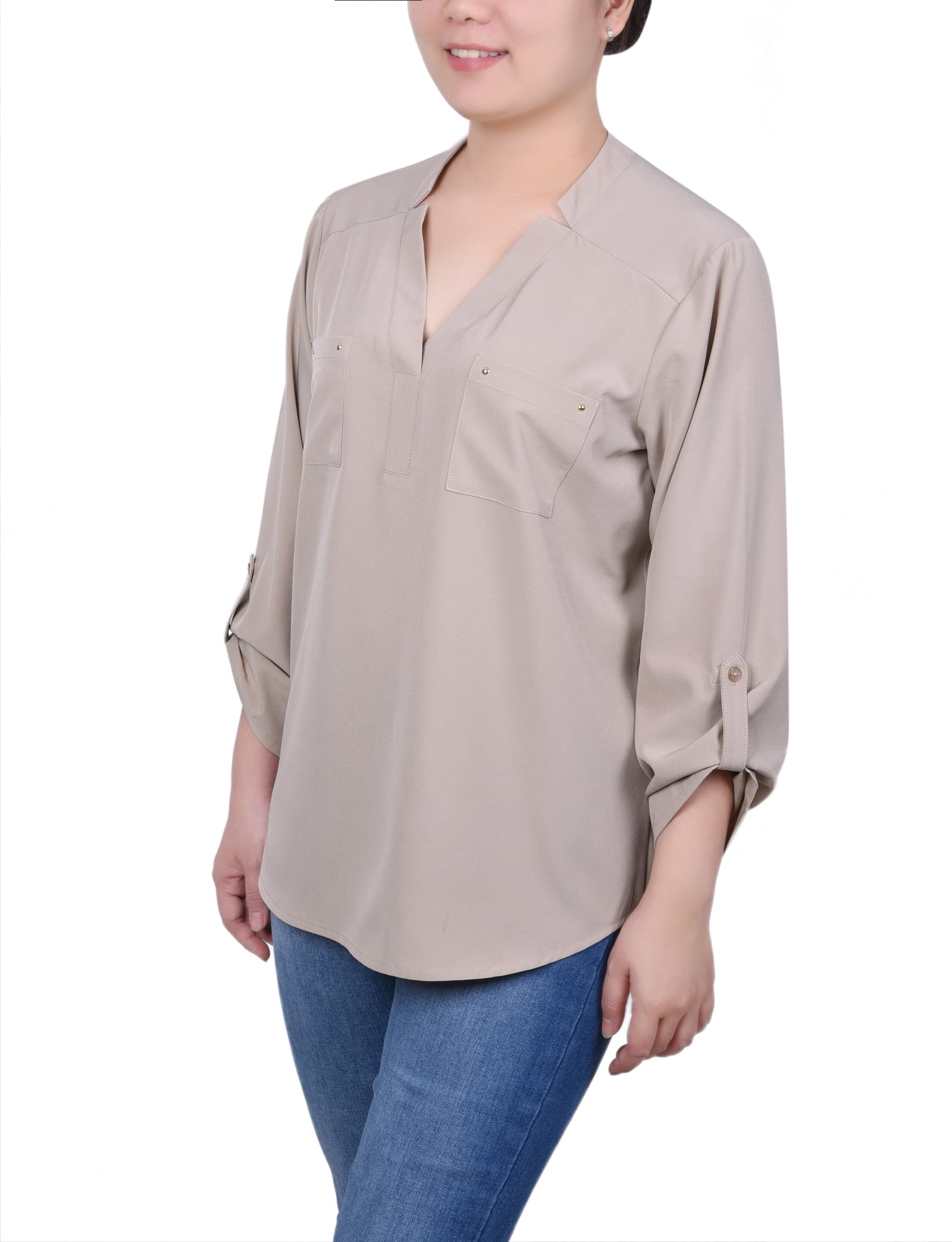 Petite Roll Tab Sleeve Blouse with Pockets thumbnail 4