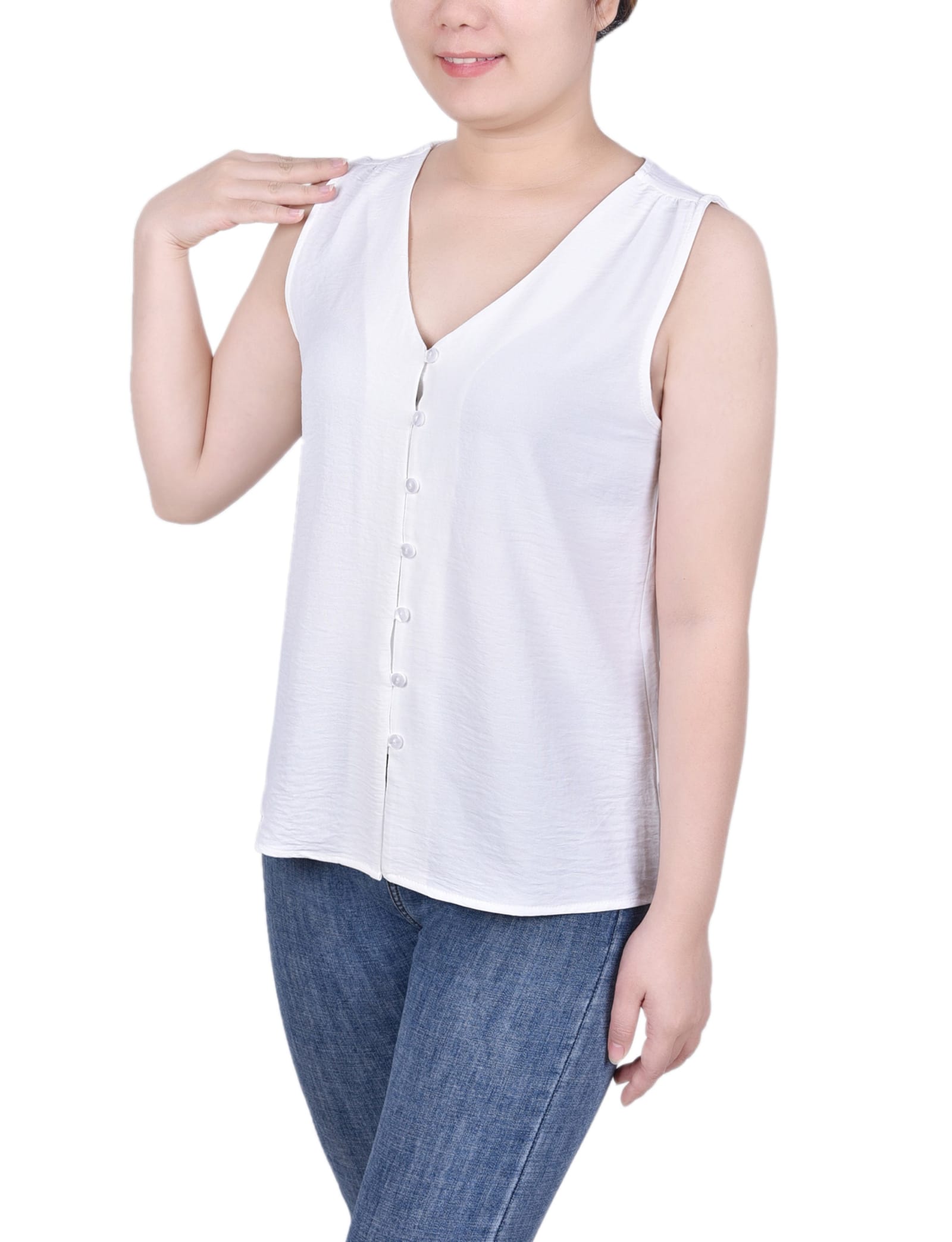 Petite Sleeveless Button Front Blouse thumbnail 2