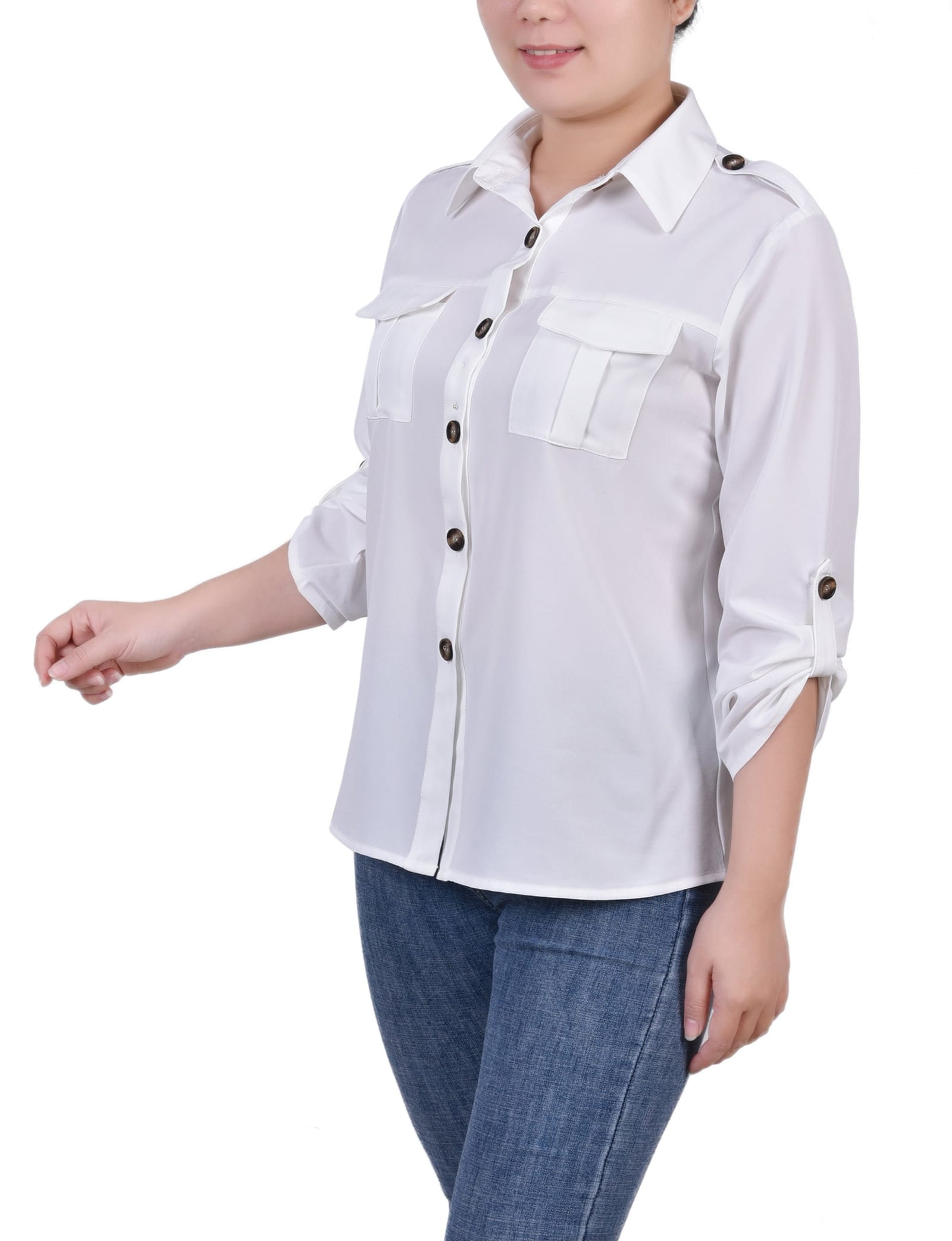 Petite 3/4 Sleeve Roll Tab Blouse thumbnail 5