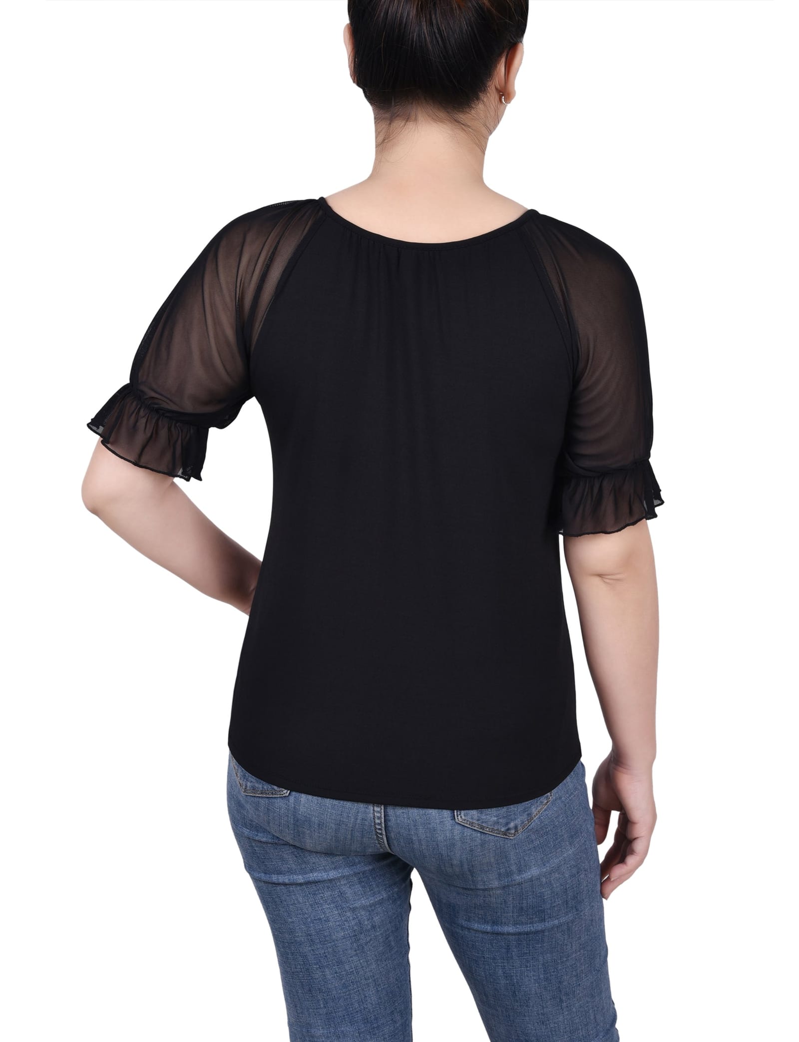 Petite Short Ruffle Sleeve Top with Rhinestones thumbnail 3