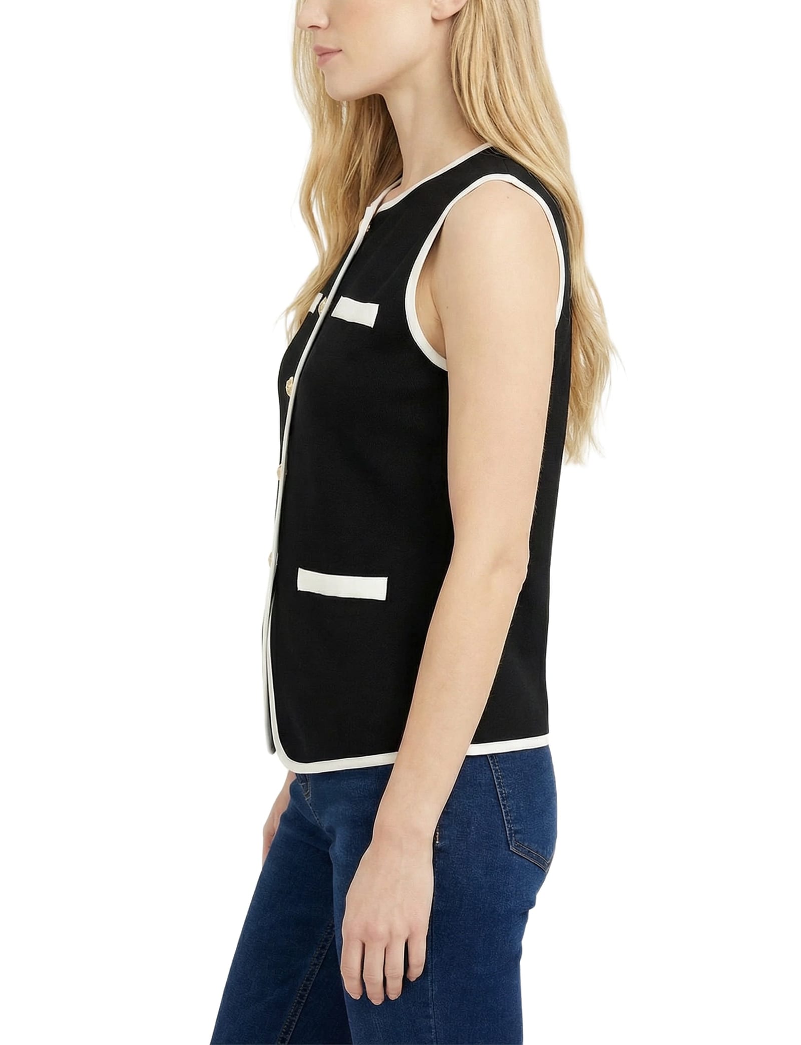 Sleeveless Contrast-Edged Vest thumbnail 3
