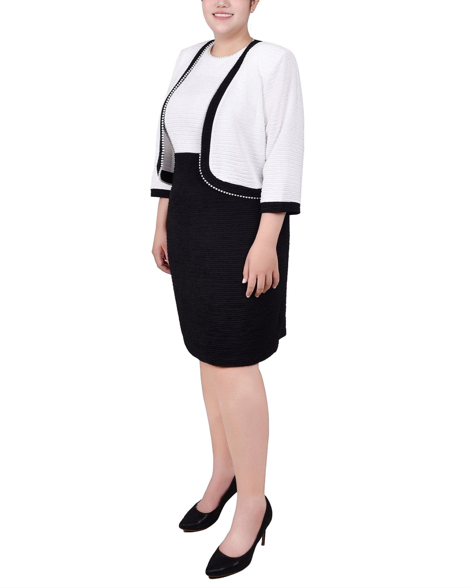 Plus Size 3/4 Sleeve Textured Knit 2 Piece Dress Set thumbnail 2