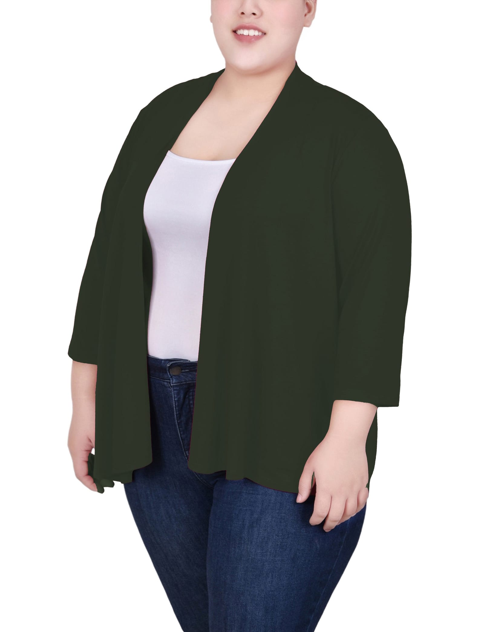 Plus Size Solid 3/4 Sleeve Cardigan thumbnail 2