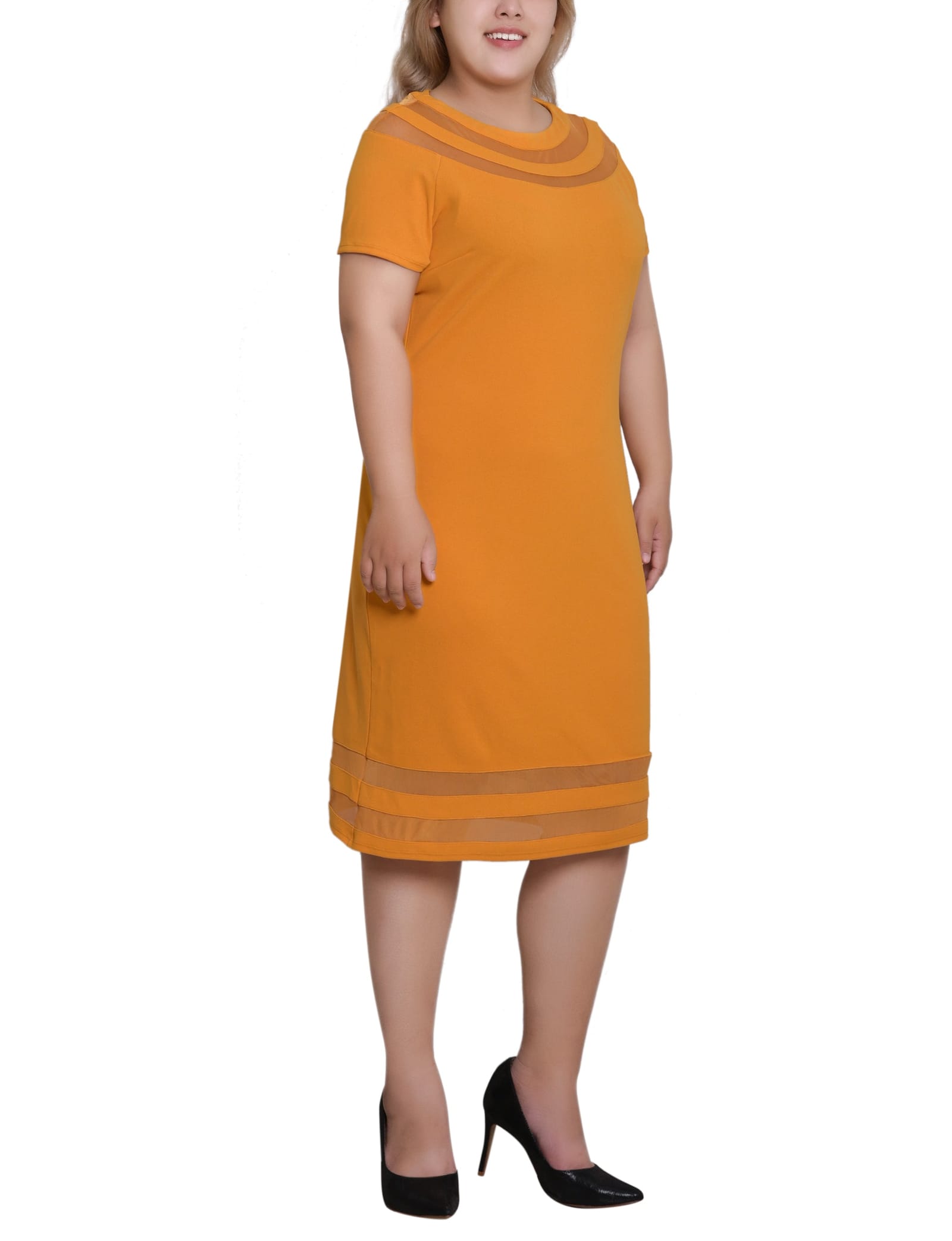 Plus Size Short Sleeve Dress with Mesh Insets thumbnail 2
