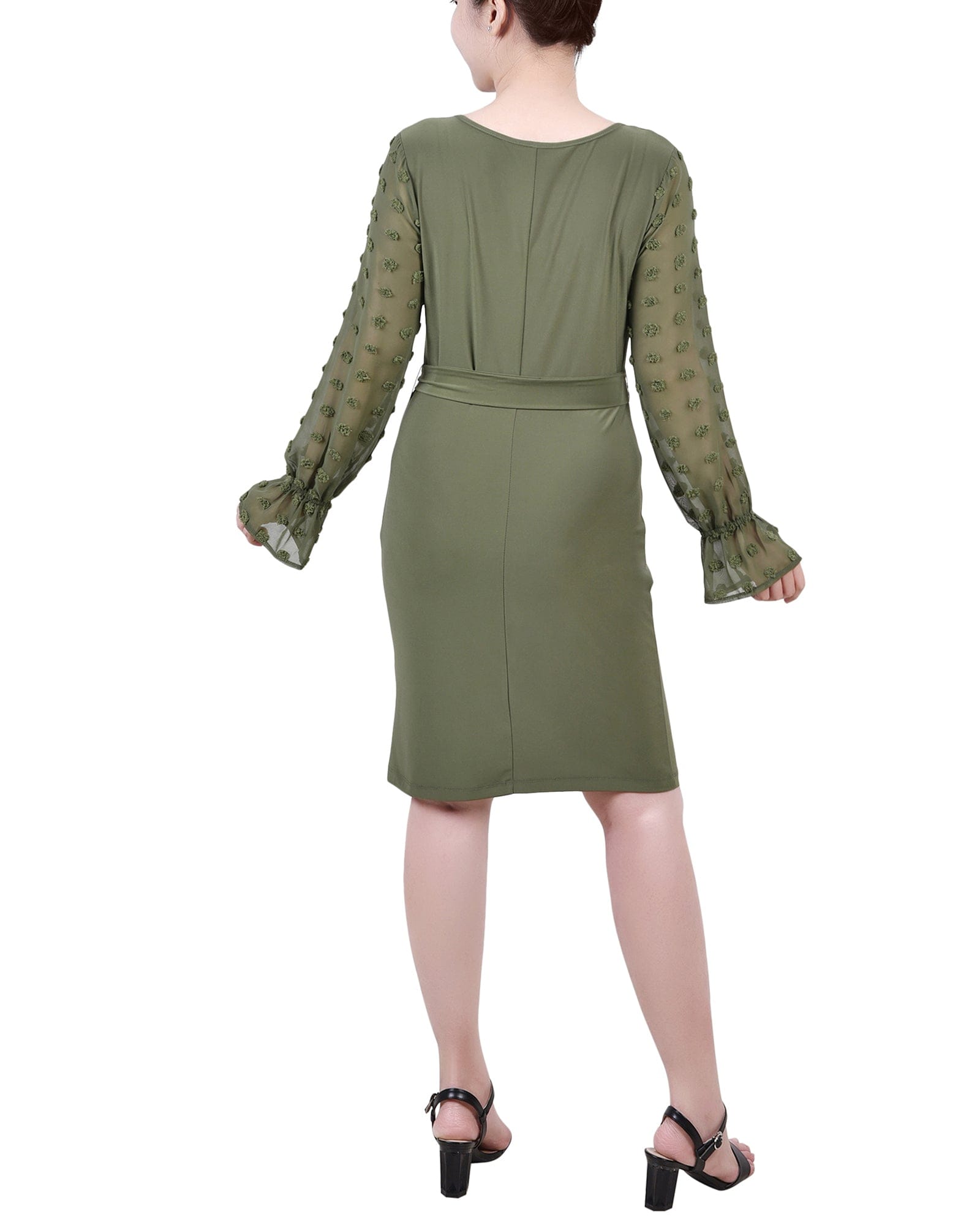 Petite Long Chiffon-Sleeve Knit Dress thumbnail 3