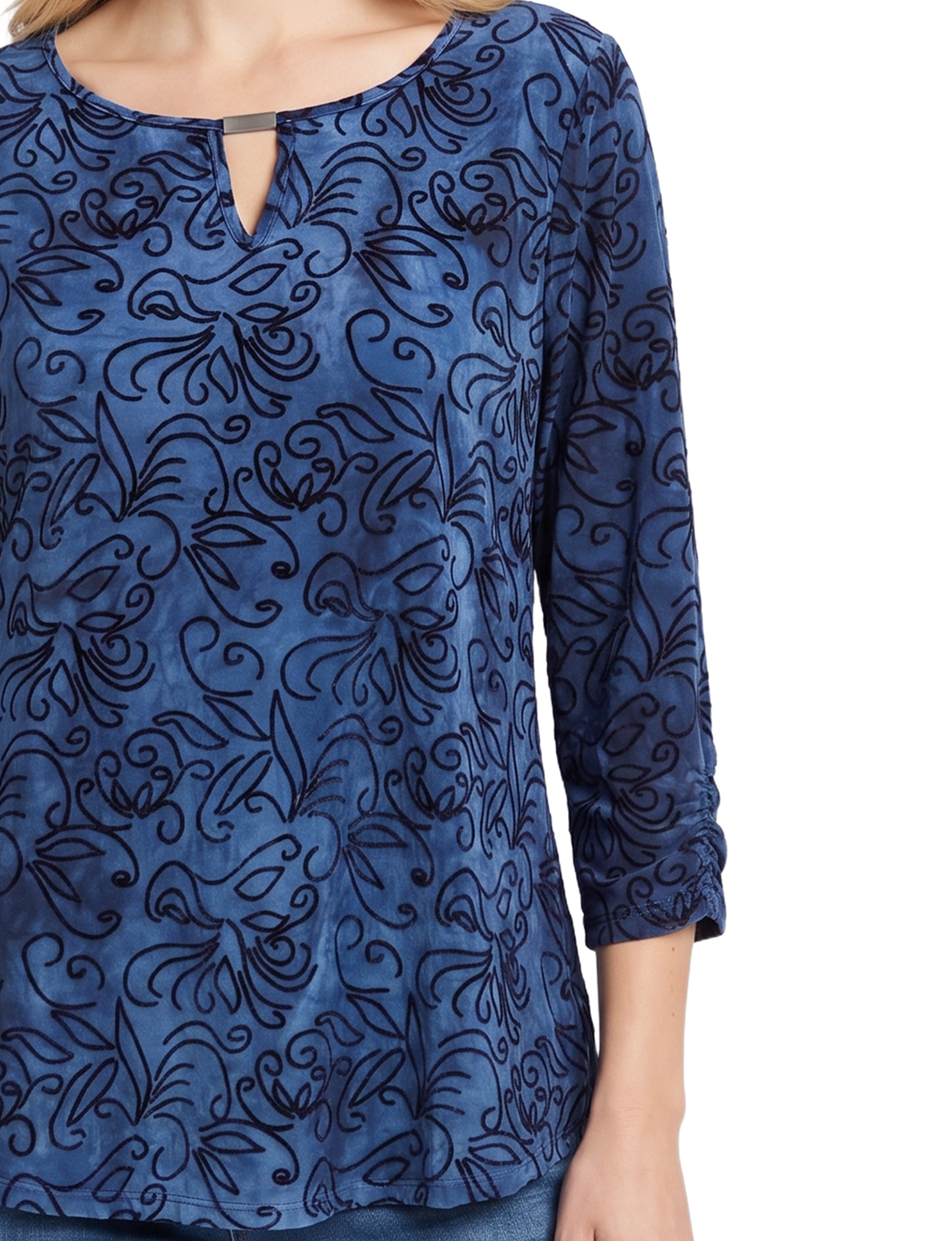 3/4 Sleeve Flocked Knit Pullover Top thumbnail 3