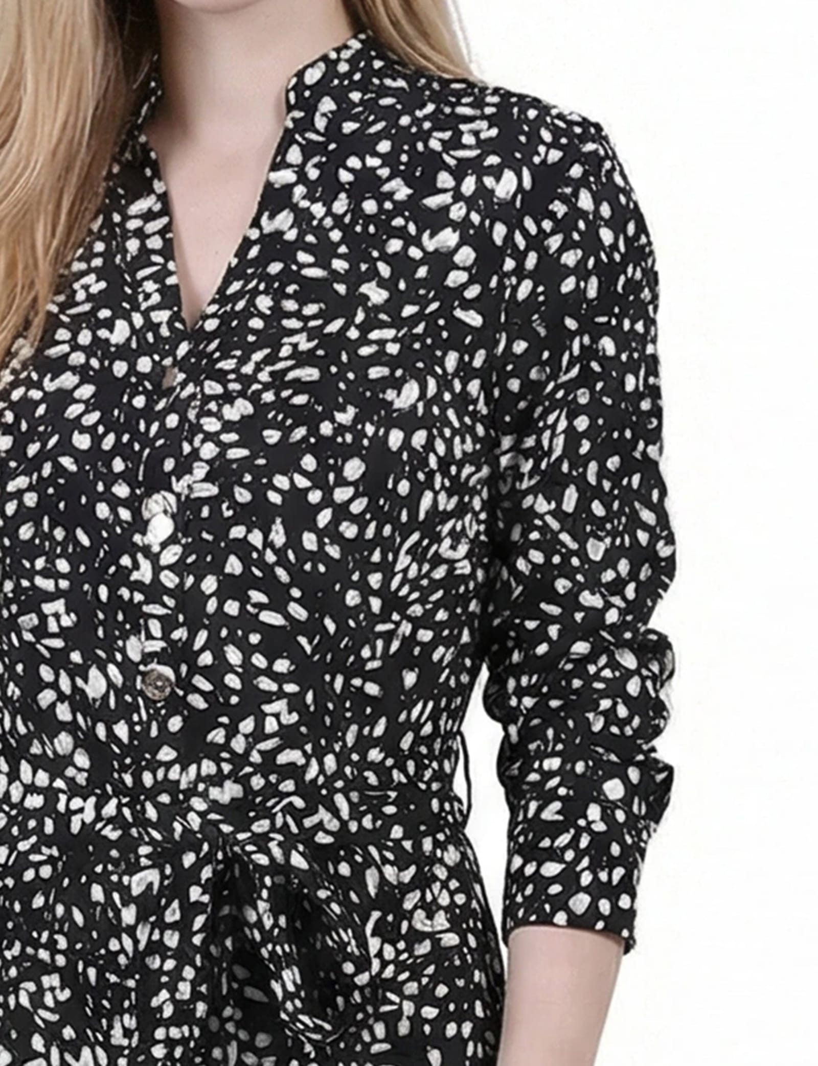 3/4 Rouched Sleeve Dress with Belt thumbnail 2