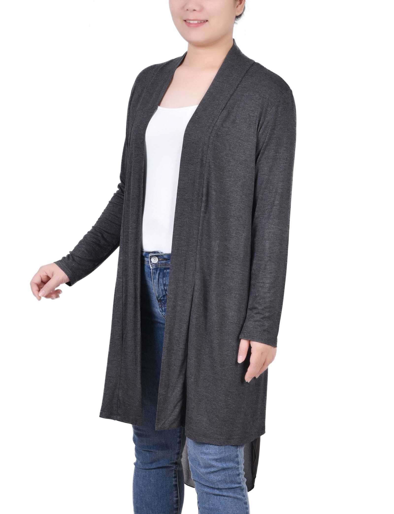 Long Sleeve Knit Cardigan with Chiffon Back thumbnail 2