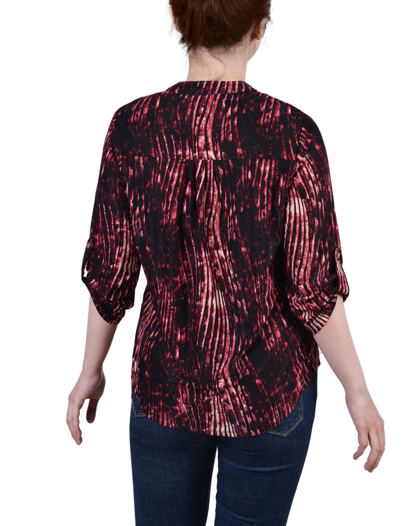 Petite 3/4 Sleeve Roll Tab Y Neck Pullover Top thumbnail 3