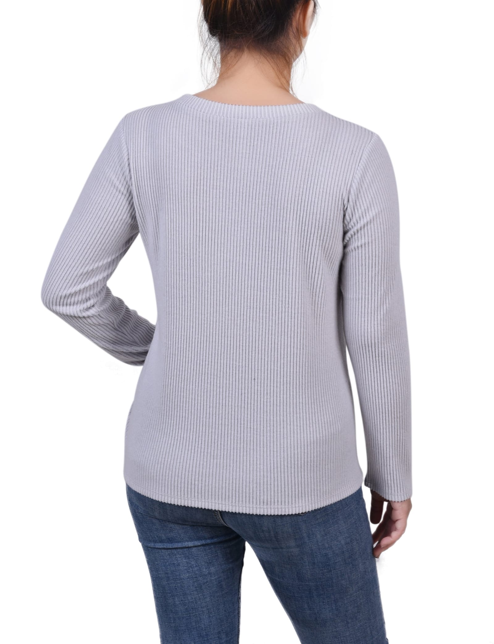 Petite Long Sleeve Ribbed Button Detail Top thumbnail 3