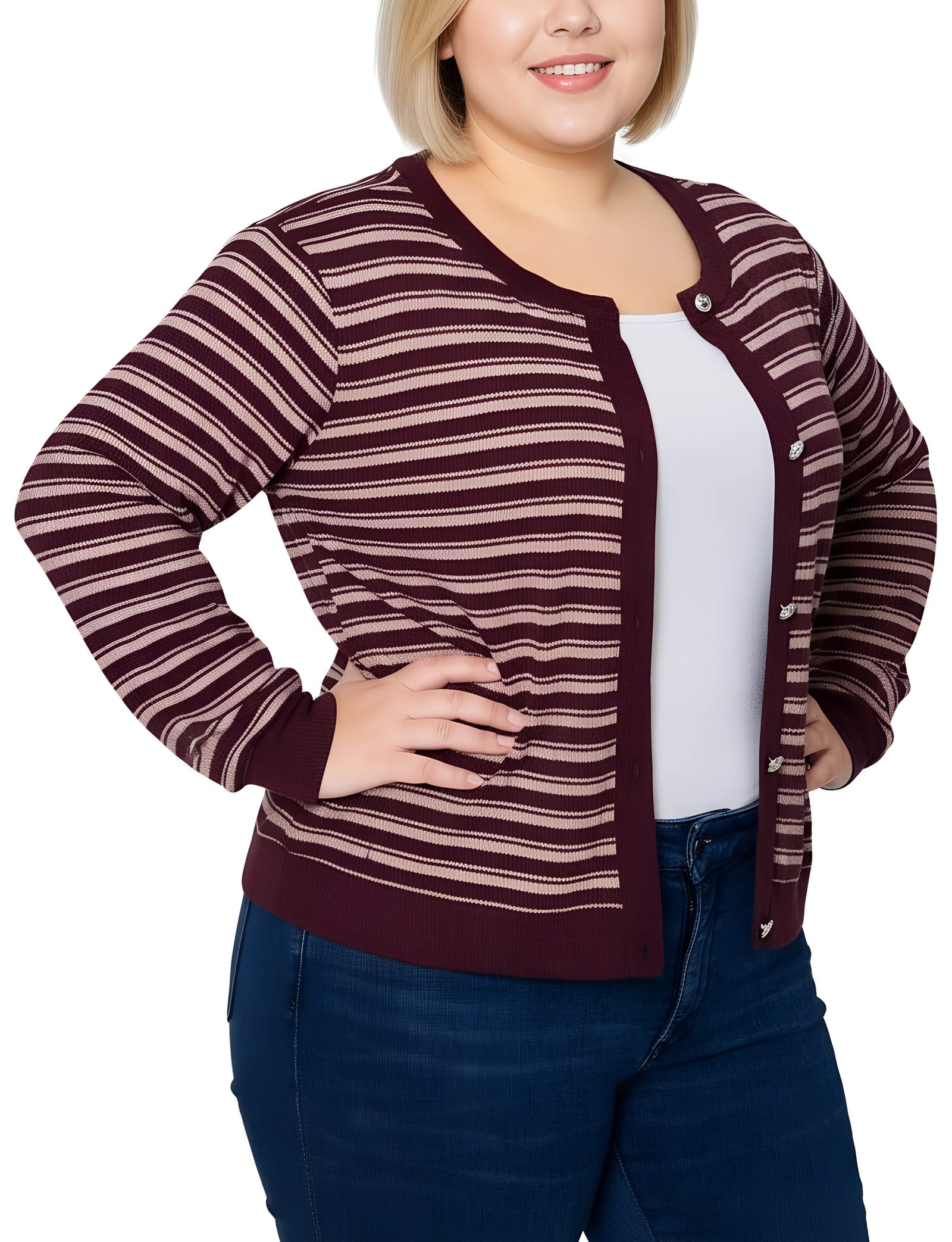 Plus Size Long Sleeve Ribbed Cardigan thumbnail 2