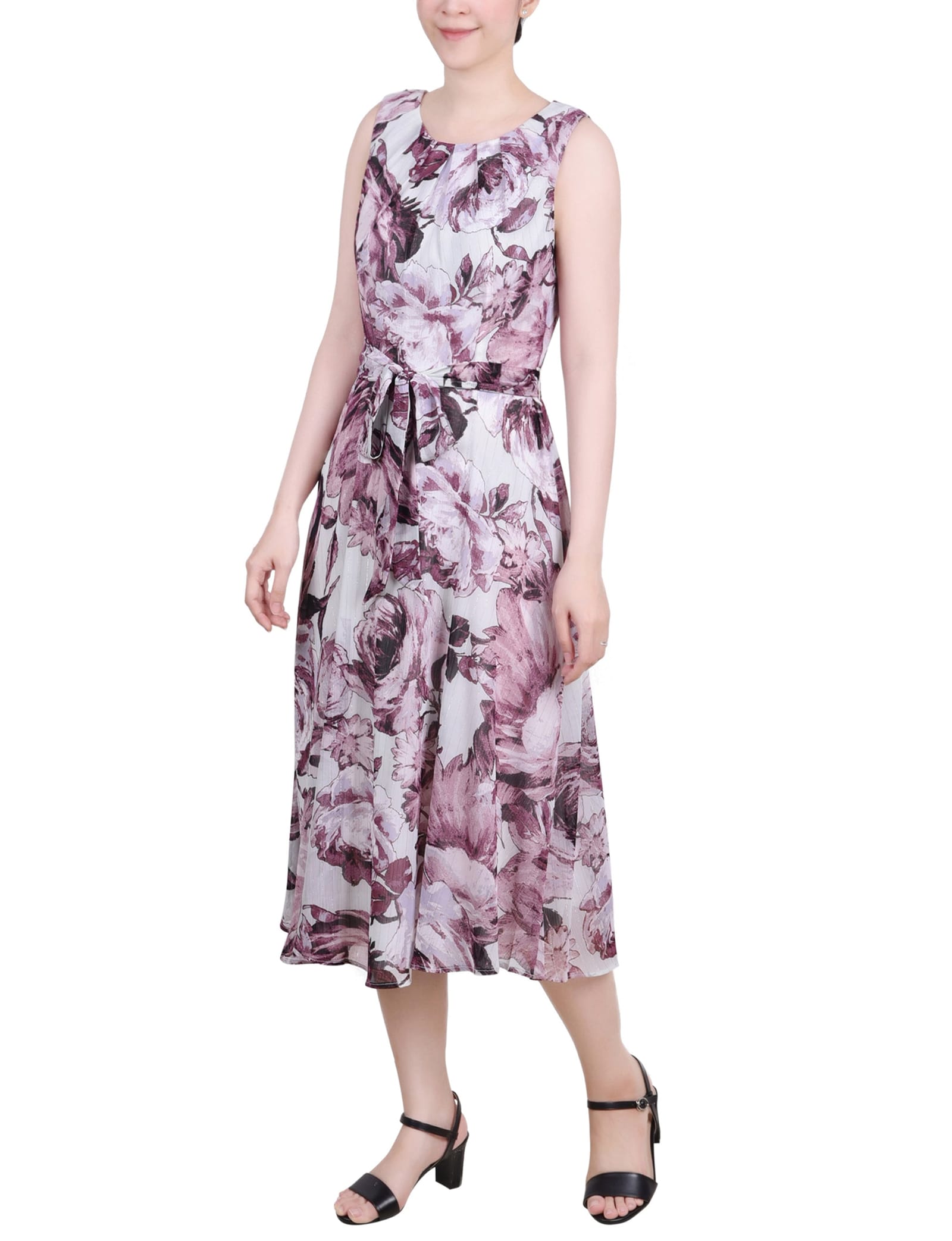 Petite Sleeveless Chiffon Belted Dress thumbnail 2