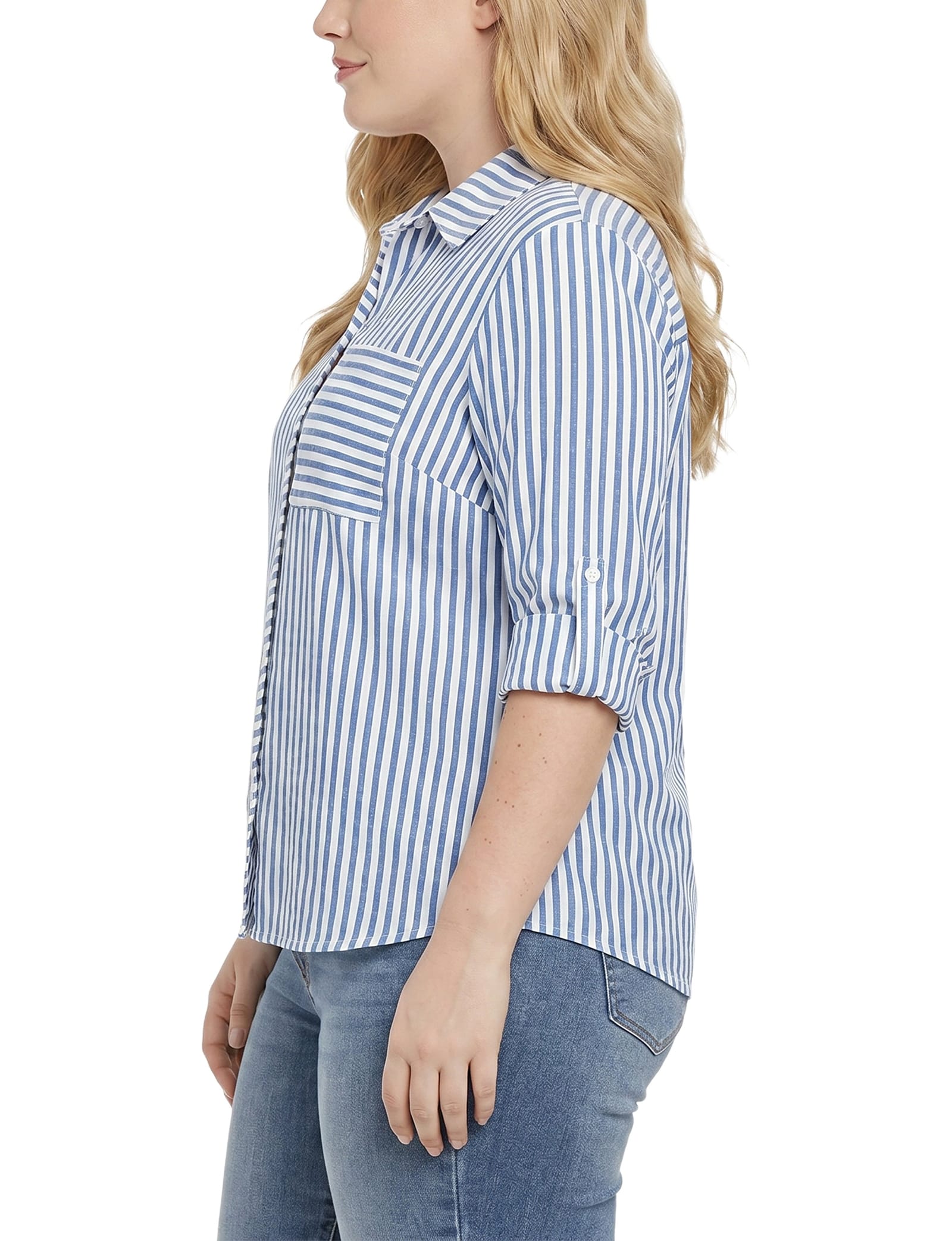 Plus Size 3/4 Sleeve Roll Tab Blouse thumbnail 2
