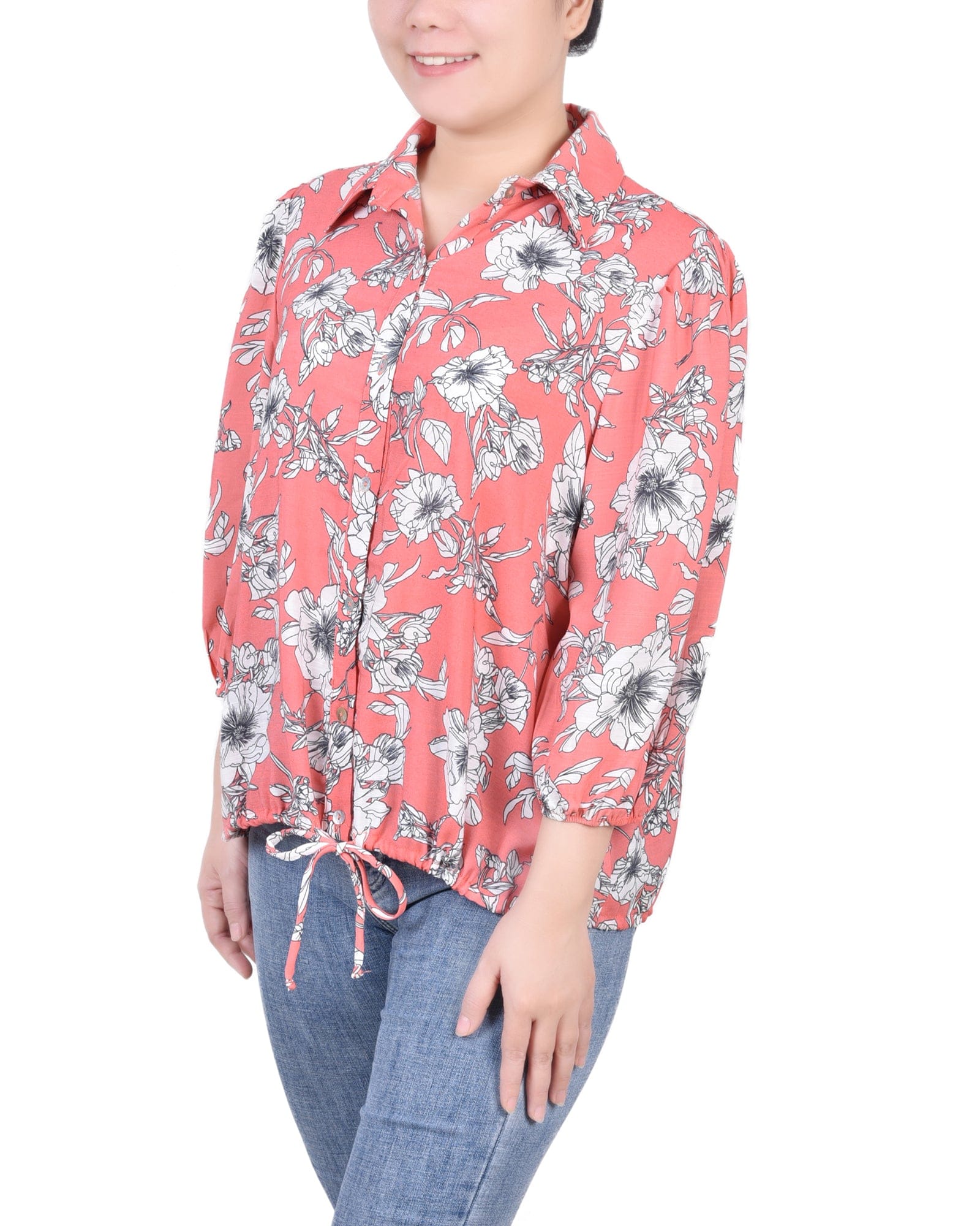 3/4 Sleeve Drawstring Blouse thumbnail 2
