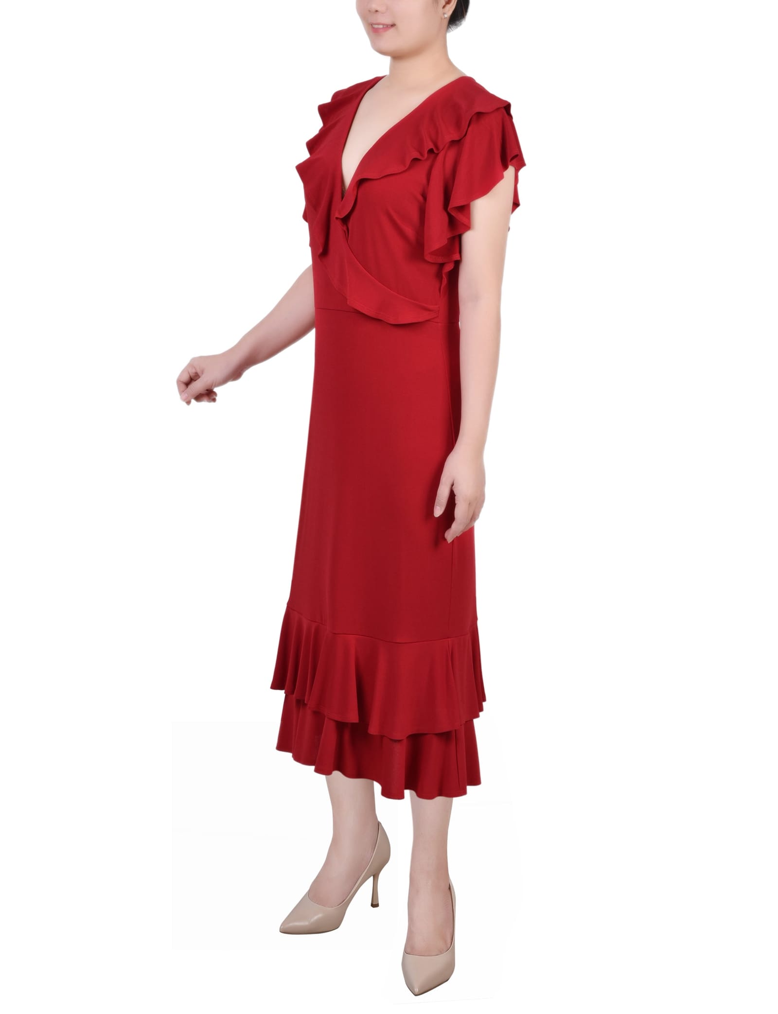 Short Flutter Sleeve Ruffle Neck Dress thumbnail 3