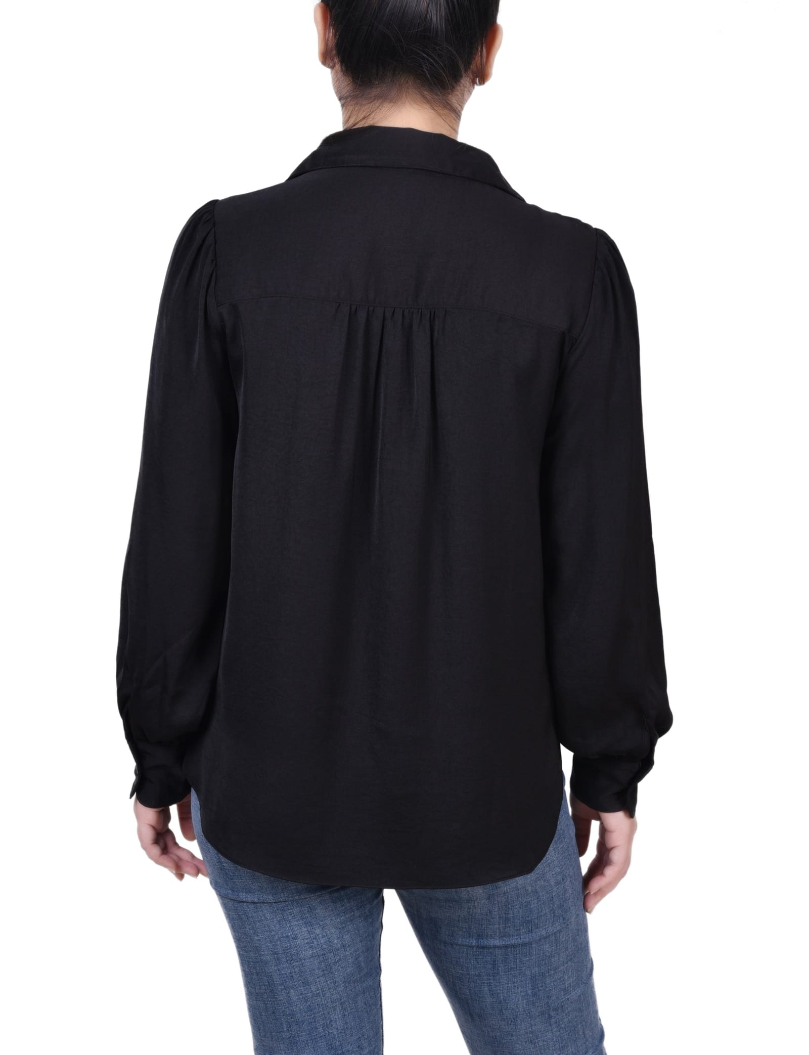 Long Puff Sleeve Satin Blouse thumbnail 3
