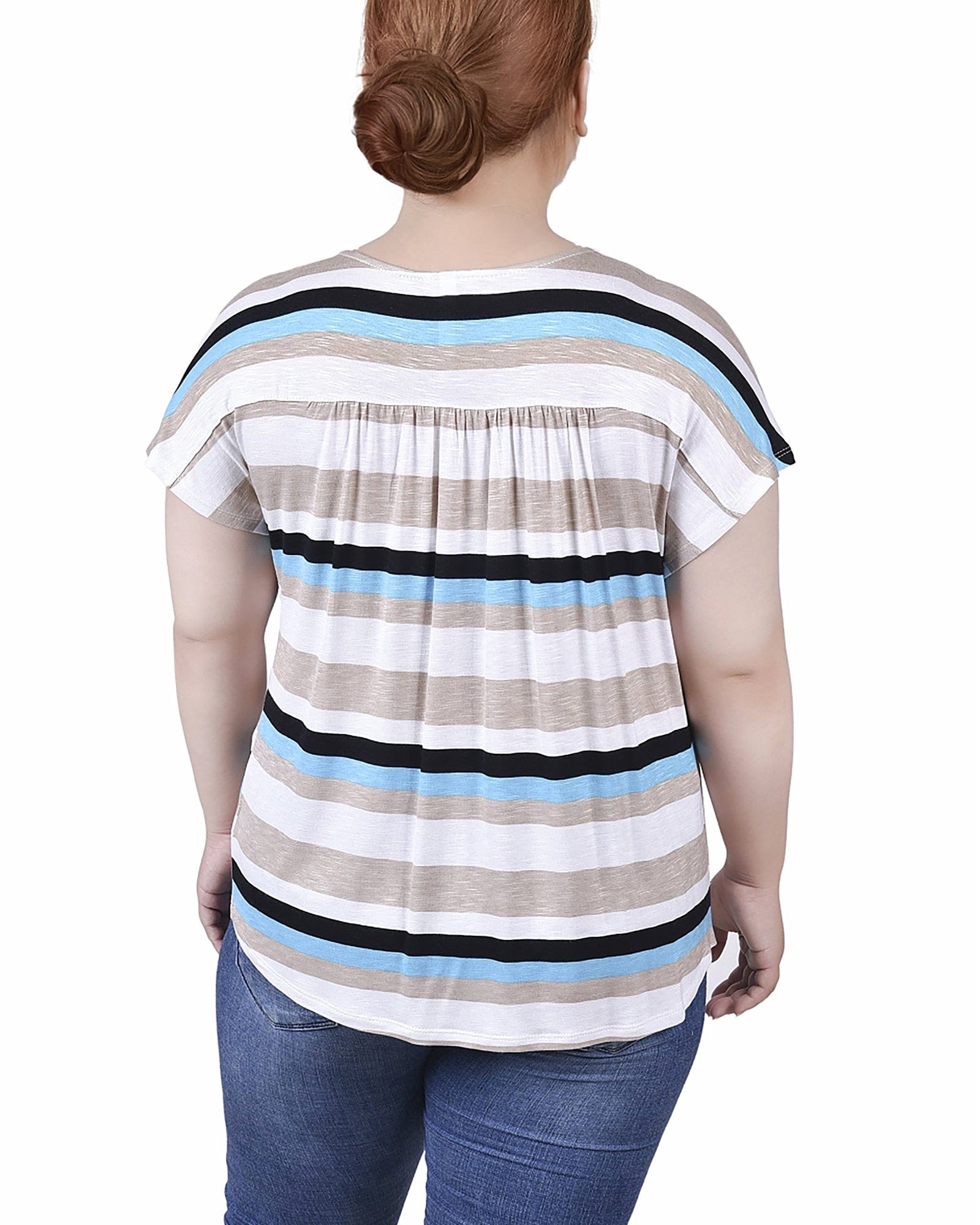 Plus Size Short Sleeve Striped V-Neck Top thumbnail 3