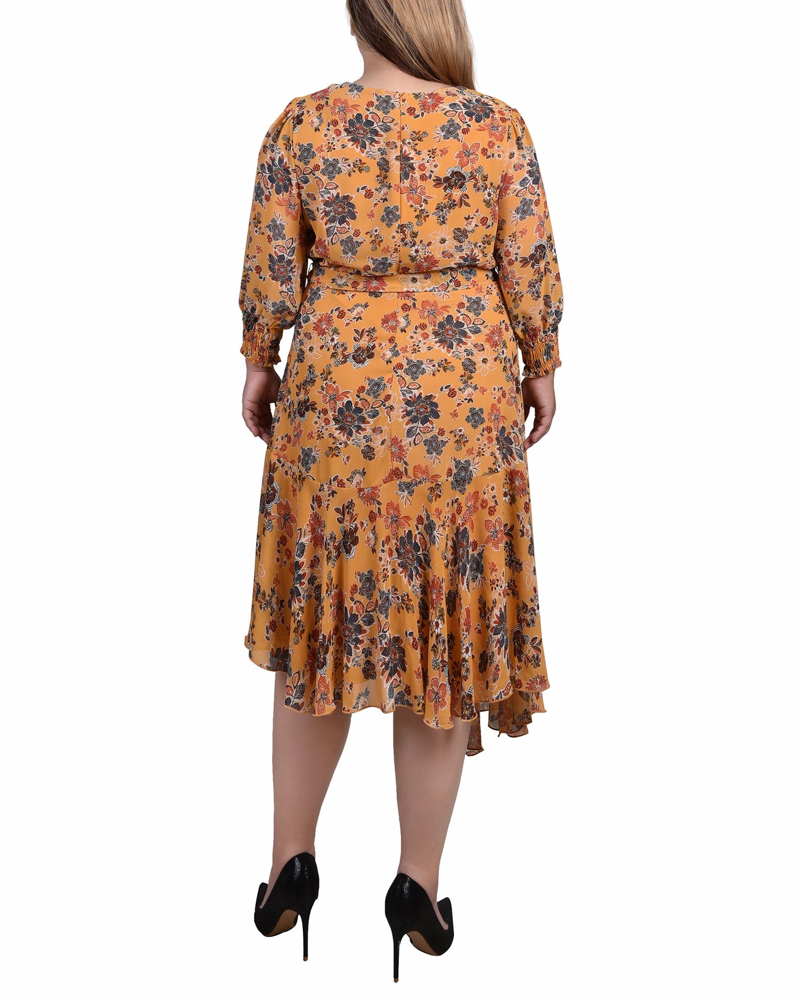 Plus Size 3/4 Sleeve Belted Chiffon Handkerchief Hem Dress thumbnail 3