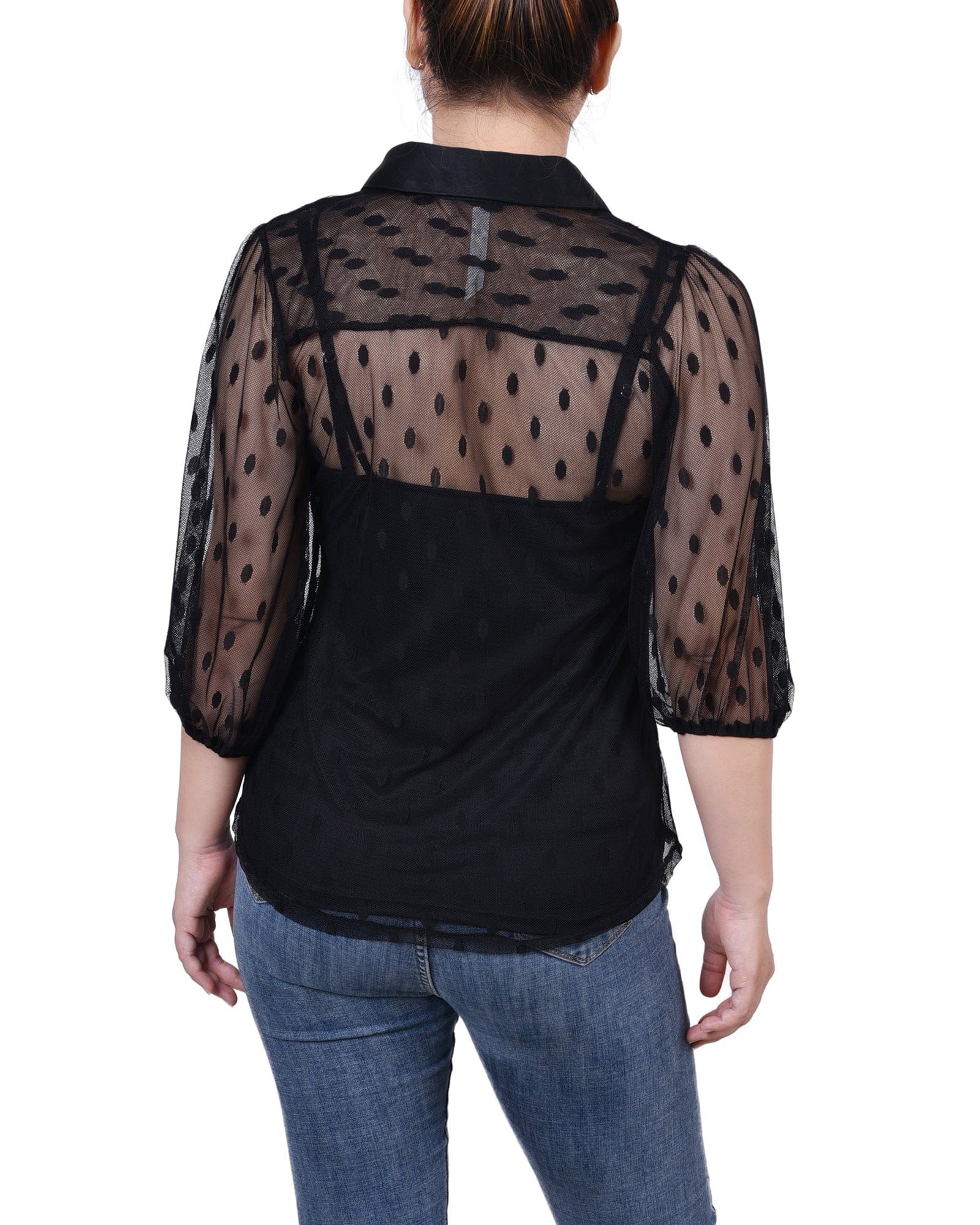 Petite Elbow Sleeve Clip Dot Blouse with Camisole thumbnail 3