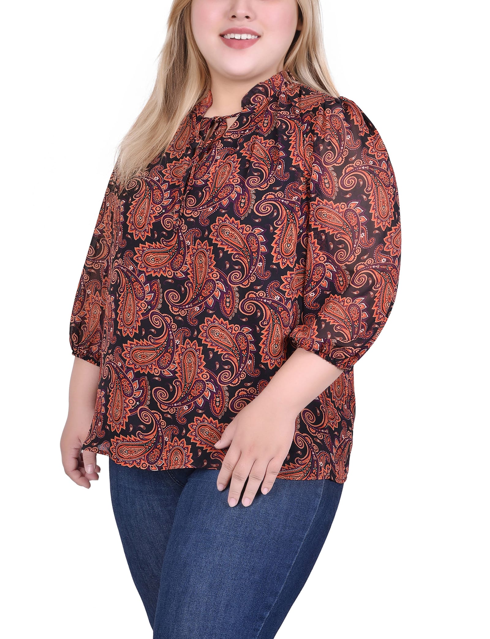 Plus Size 3/4 Sleeve Chiffon Blouse thumbnail 2