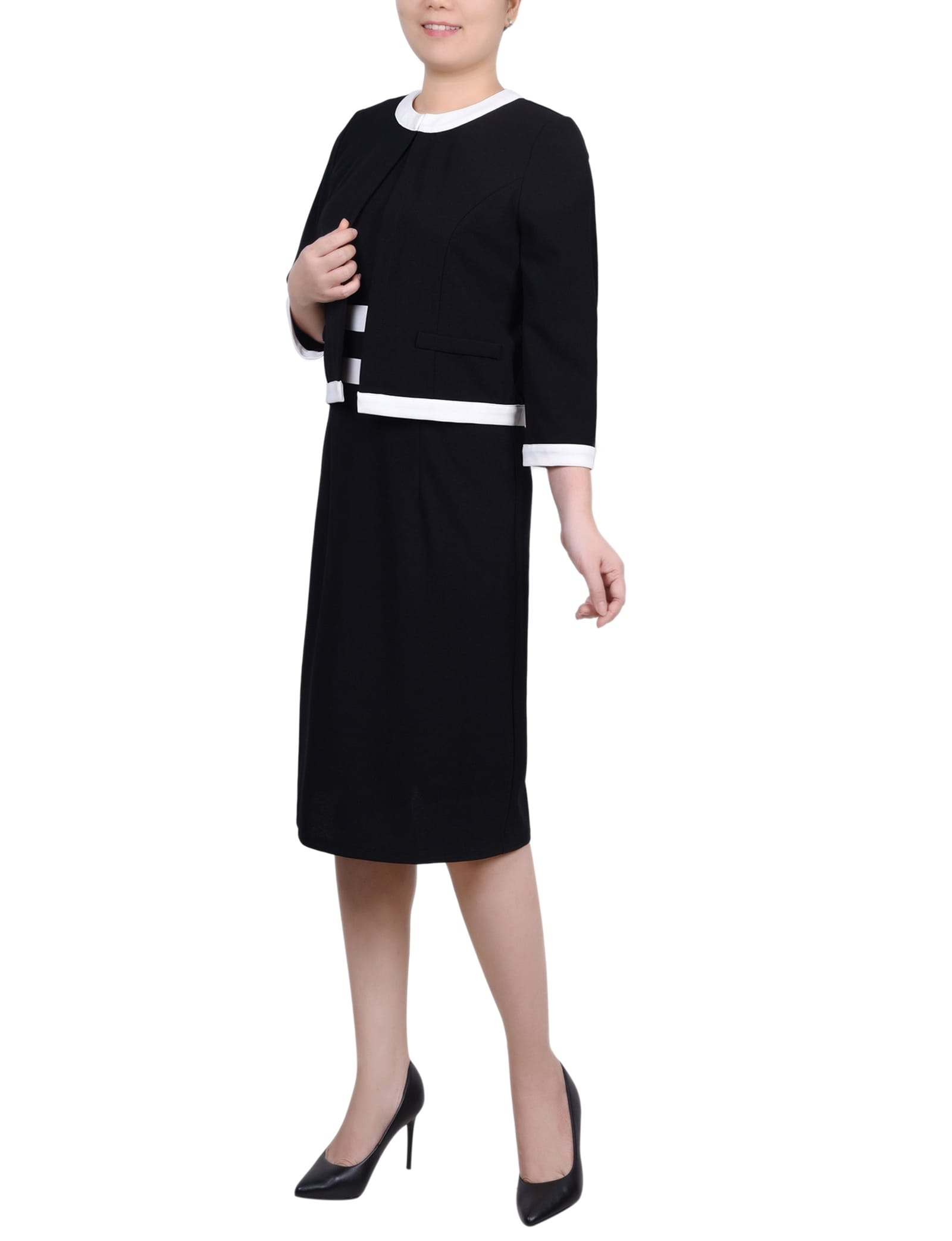 Petite Elbow Sleeve Colorblocked 2 Piece Dress Set thumbnail 2
