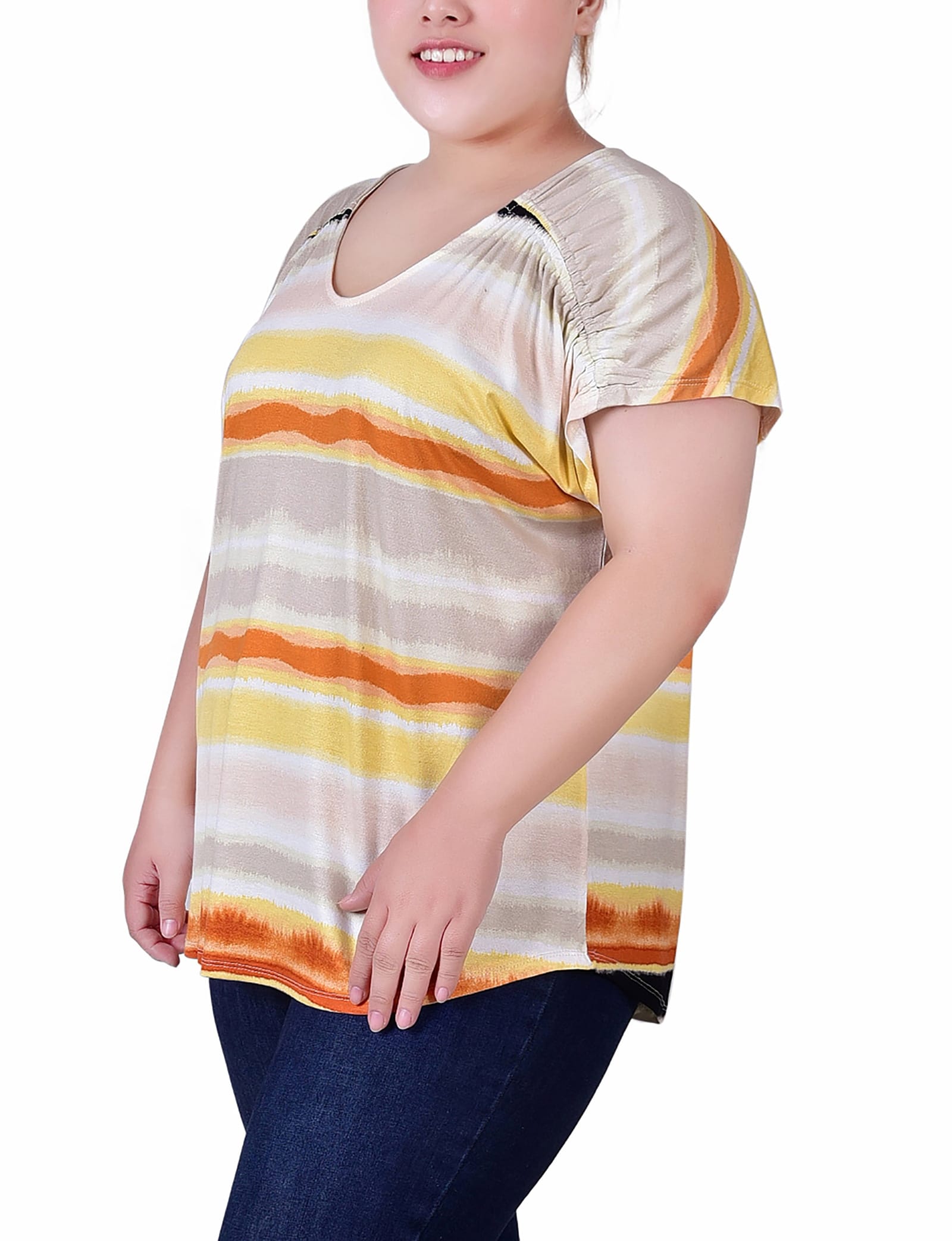 Plus Size Short Sleeve Striped V-Neck Top thumbnail 2
