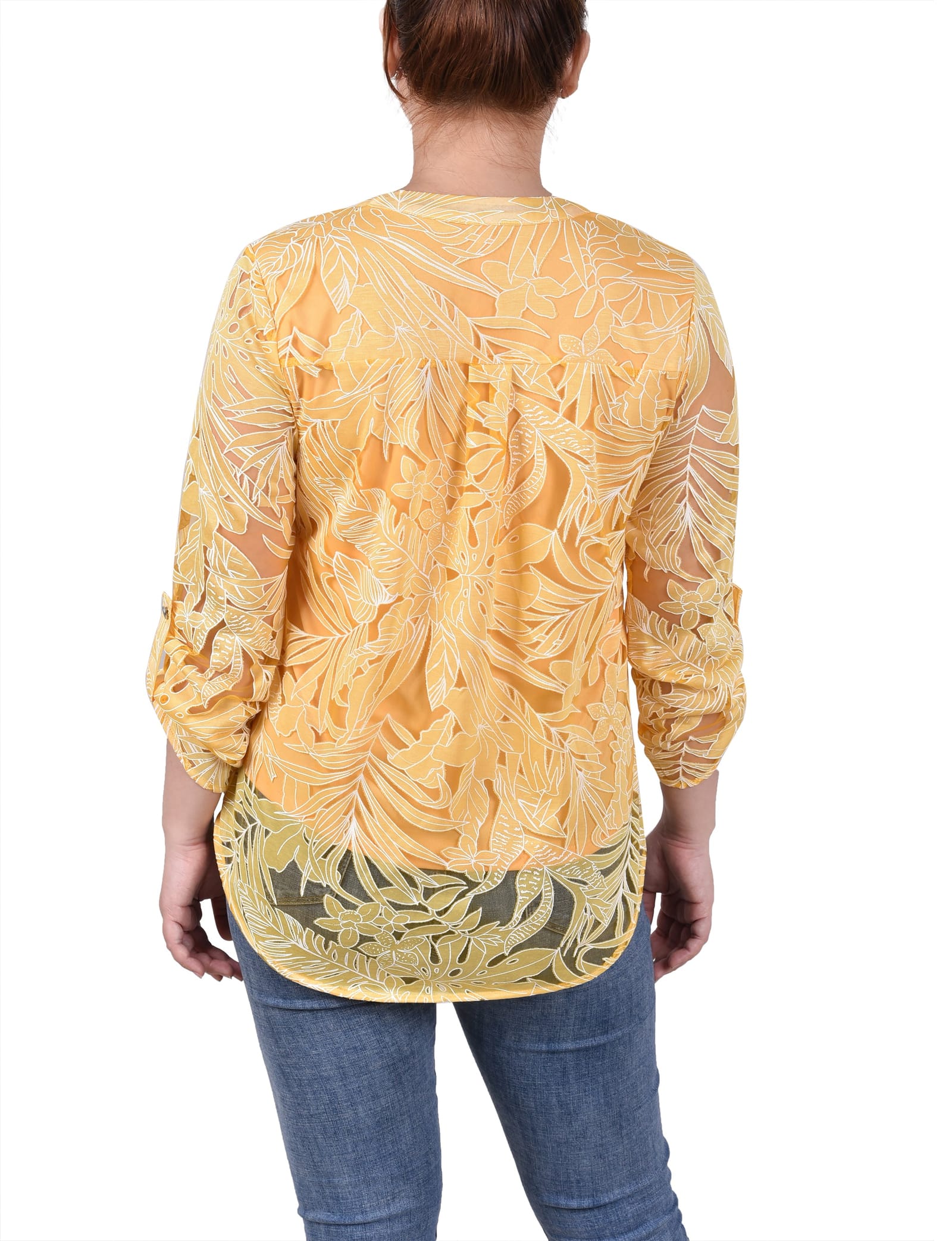 Long Sleeve Burnout Y Neck Blouse thumbnail 3
