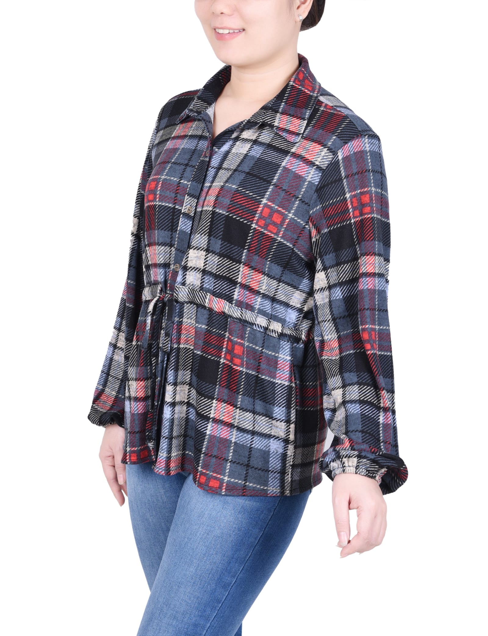 Petite Long Dolman Sleeve Drawstring-Waist Tunic Top thumbnail 2