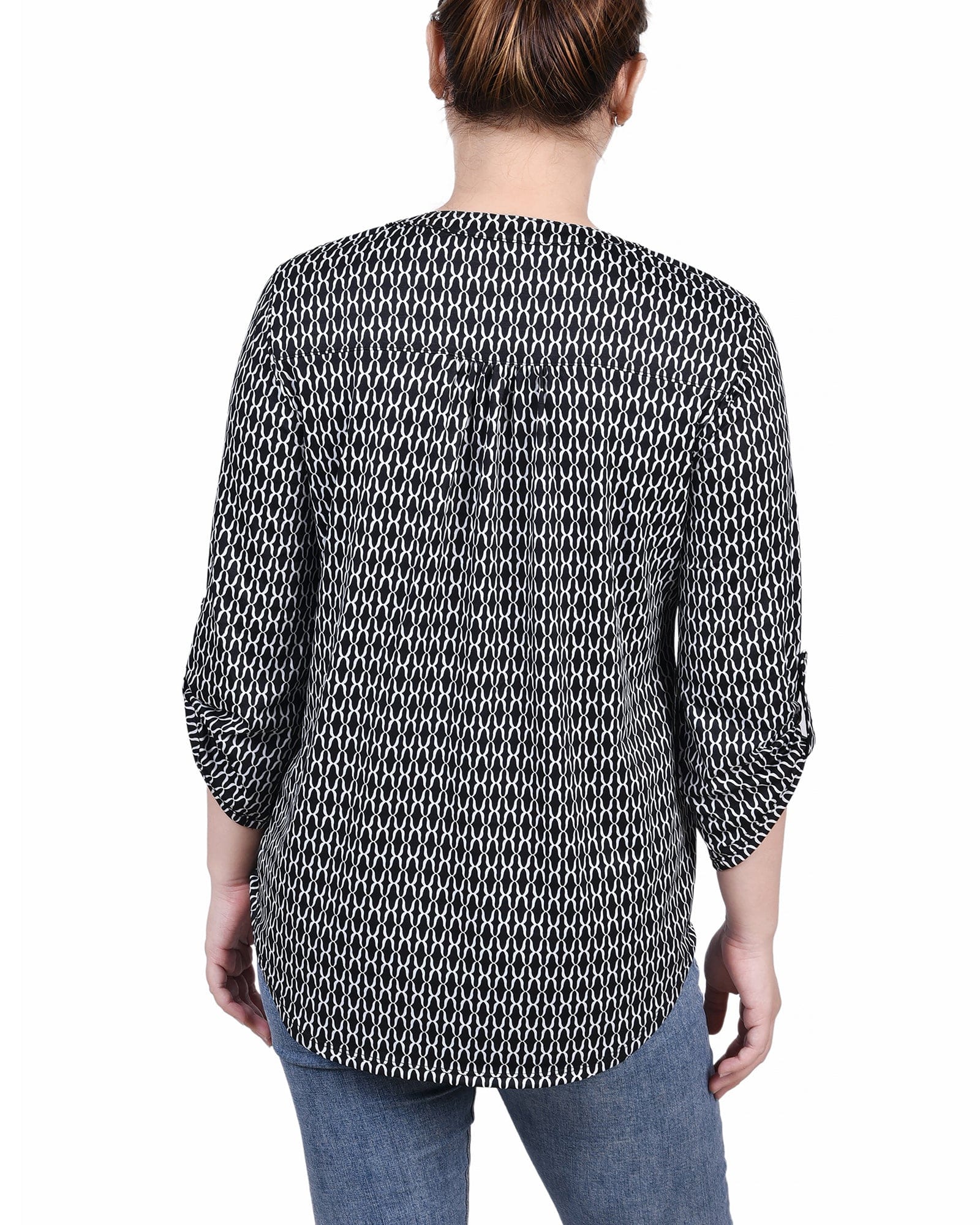 Petite 3/4 Roll Tab Sleeve Y Neck Top thumbnail 3