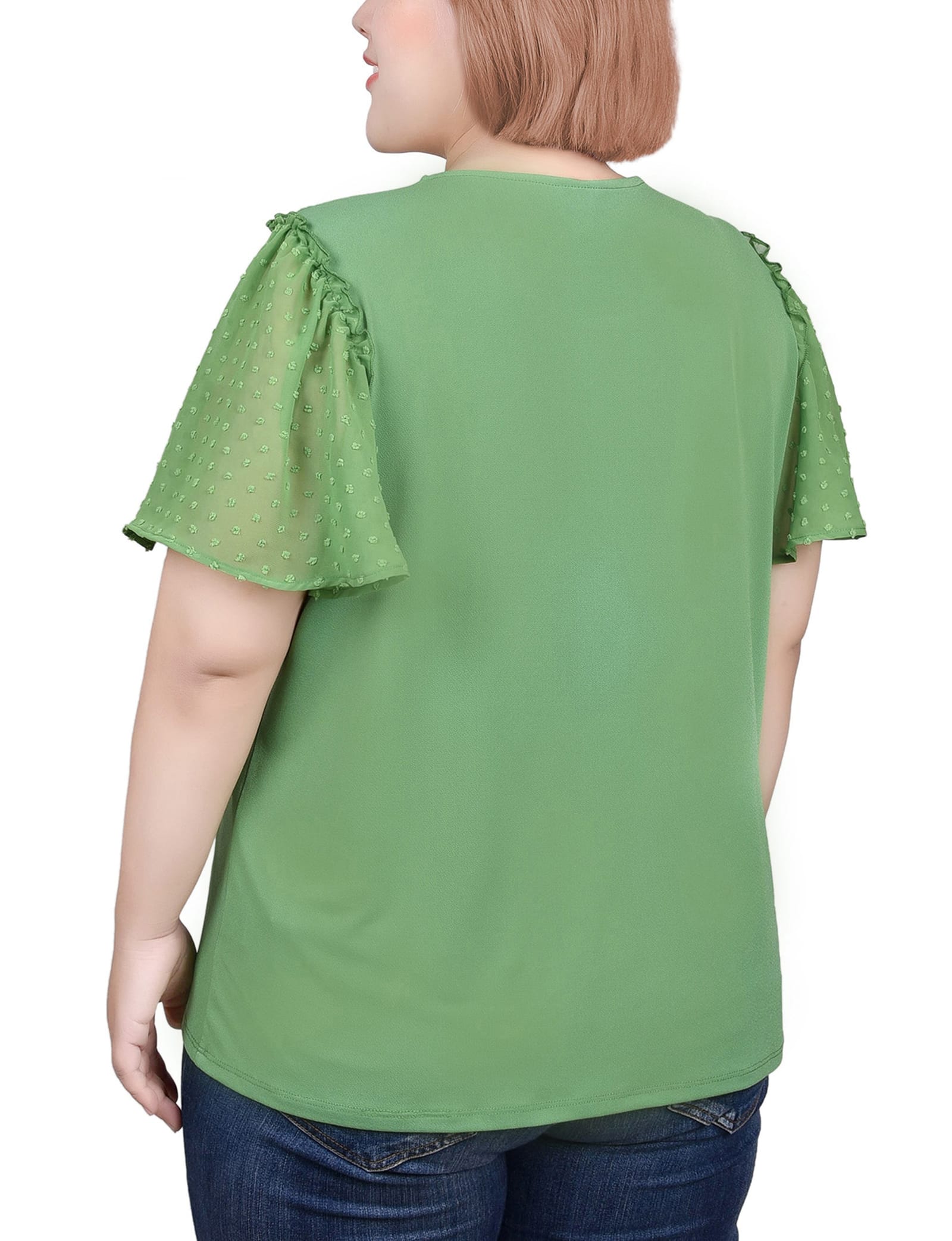Plus Size Clip Dot Flutter Sleeve Top thumbnail 3