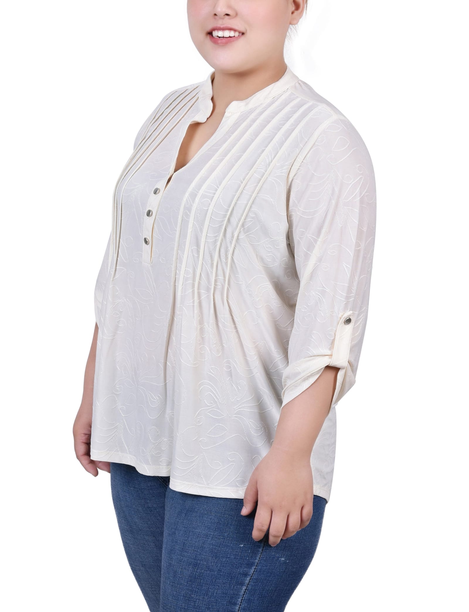Plus Size 3/4 Roll Tab Pullover Top thumbnail 2
