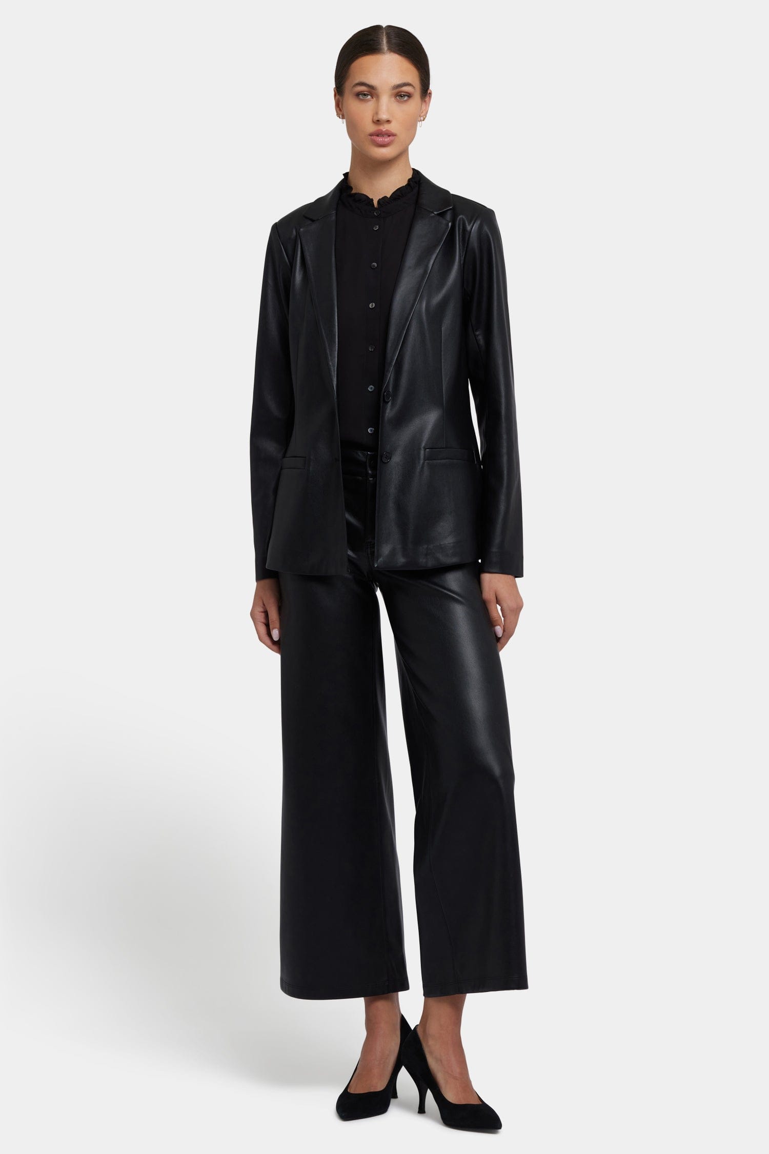 Vegan Stretch Leather Classic Blazer Jacket thumbnail 4