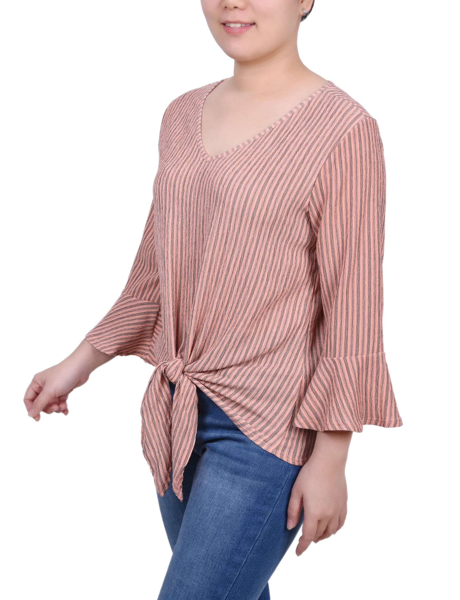 Petite 3/4 Bell Sleeve Textured Knit Top thumbnail 2