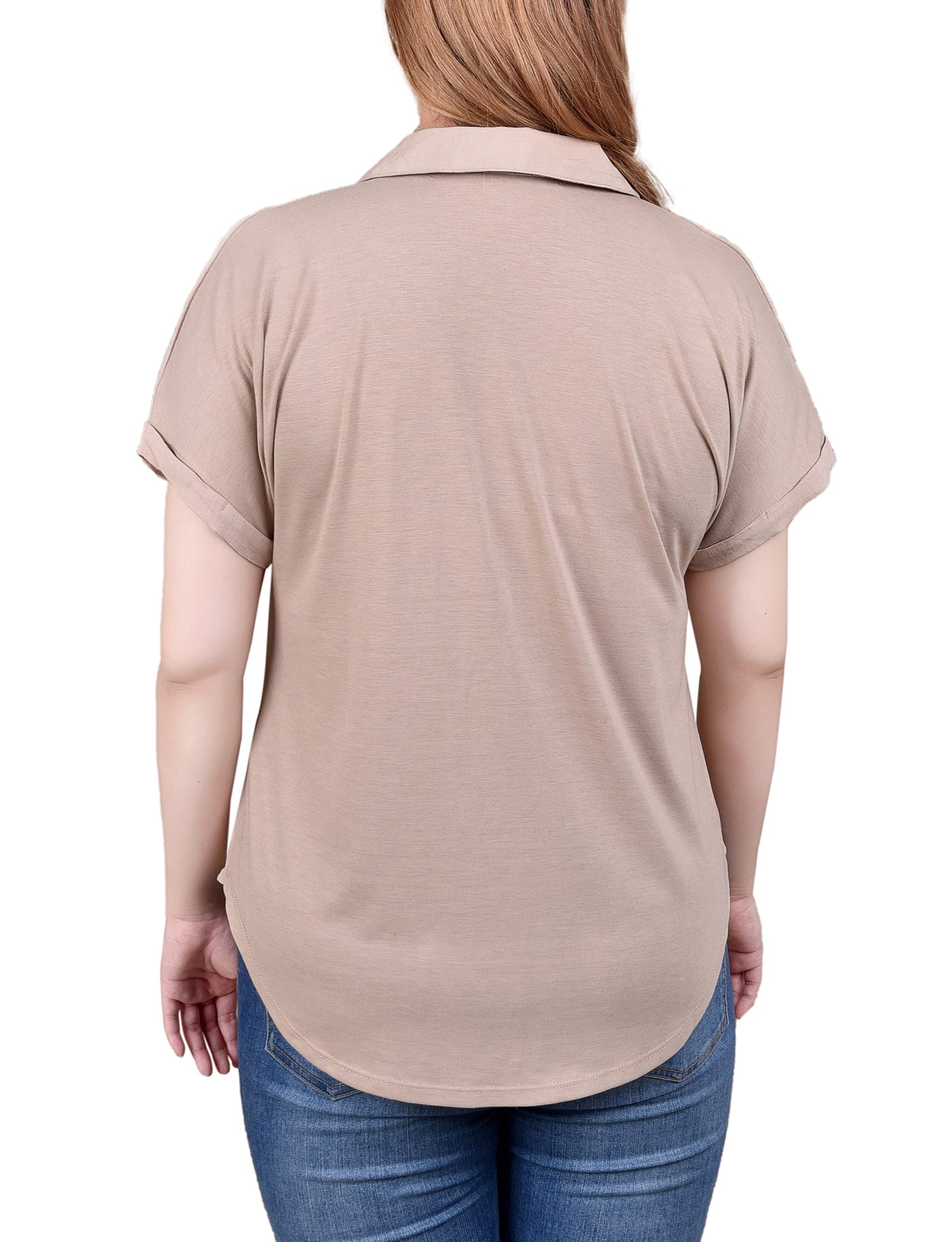 Short Sleeve Woven Front/Jersey Back Top thumbnail 3